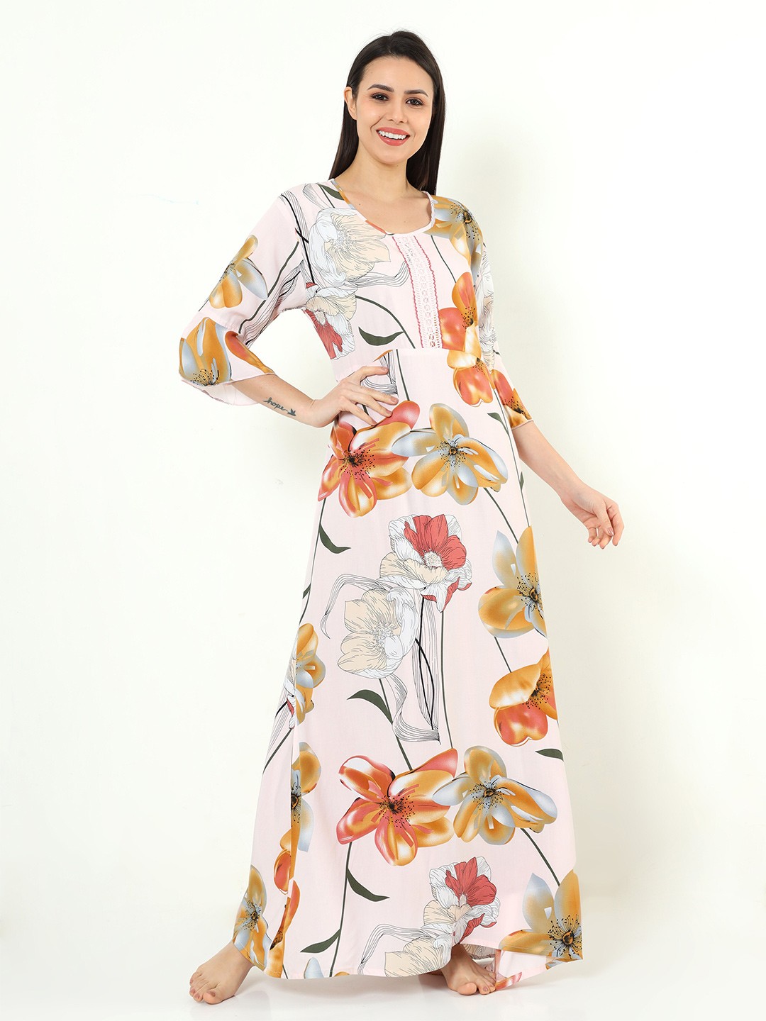 

9shines Label Floral Printed Maxi Nightdress, White