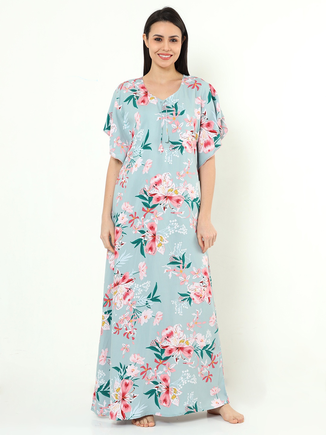 

9shines Label Floral Printed Maxi Nightdress, Blue