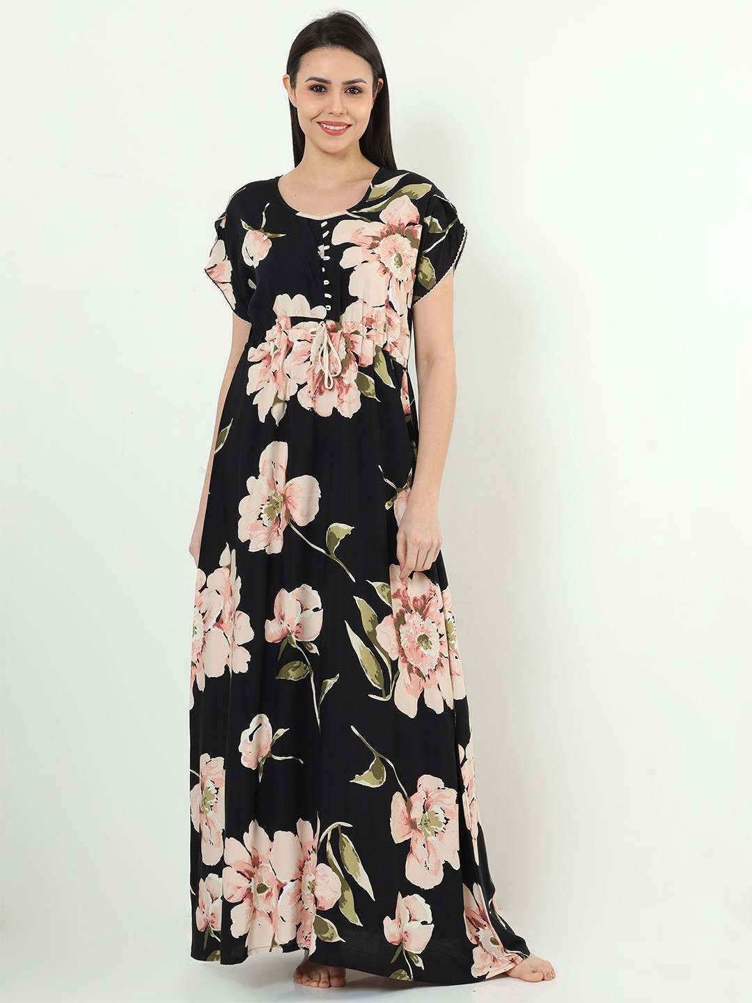 

9shines Label Floral Printed Maxi Nightdress, Black