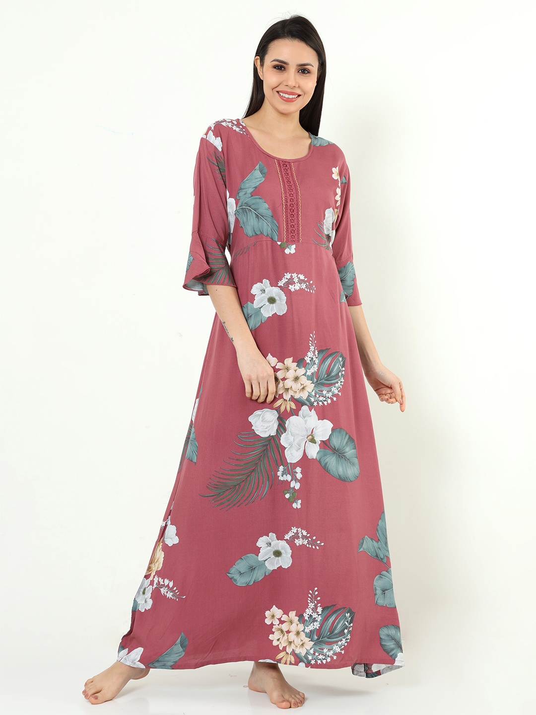 

9shines Label Floral Printed Maxi Nightdress, Rust
