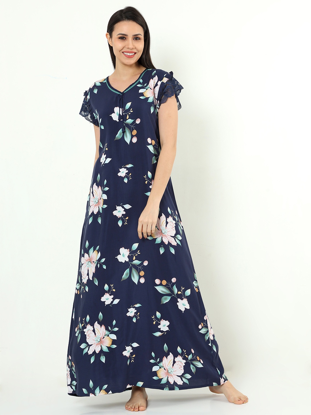 

9shines Label Floral Printed Maxi Nightdress, White