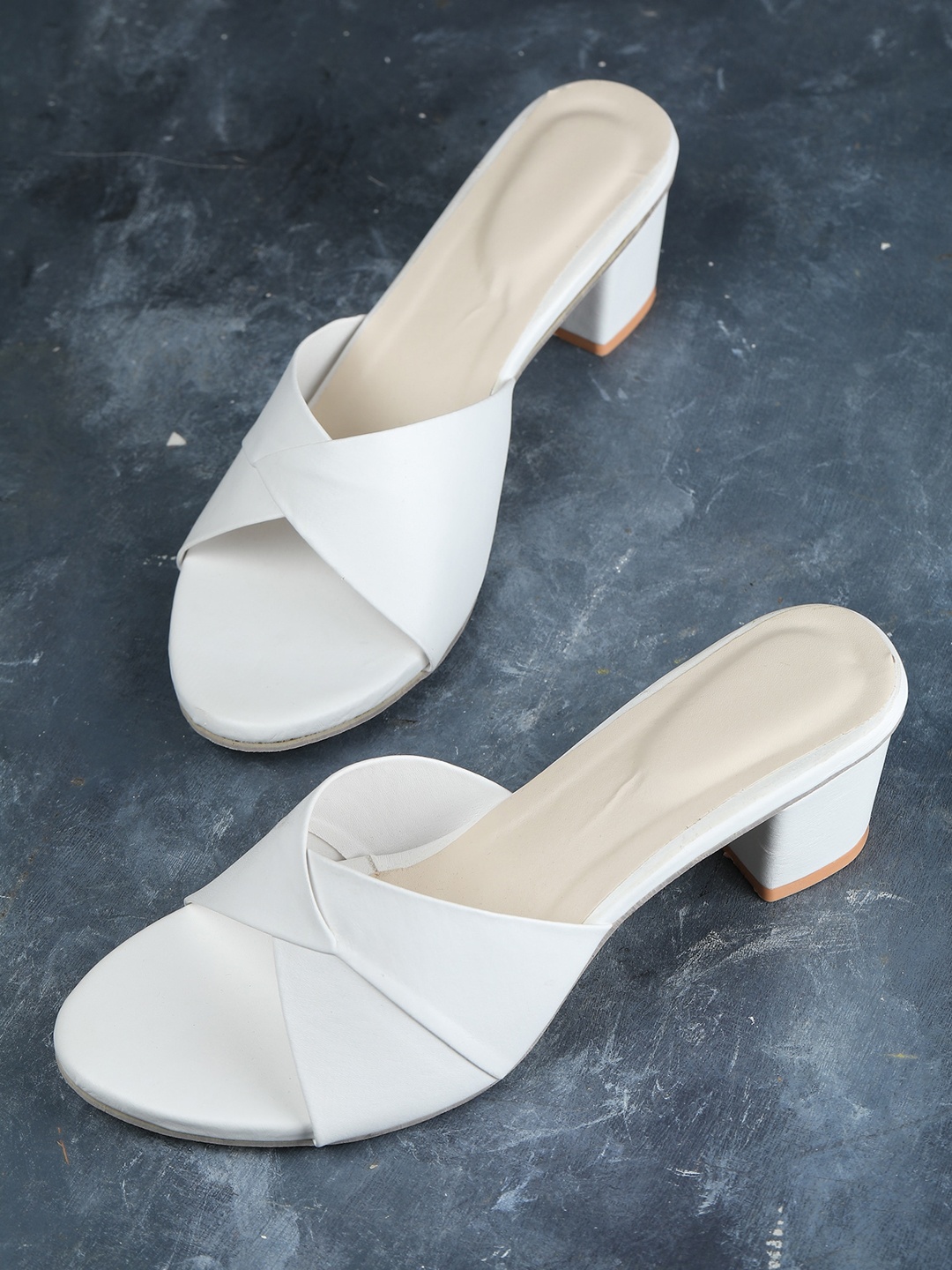 

REEZZ Women Peep Toe Block Heels, White