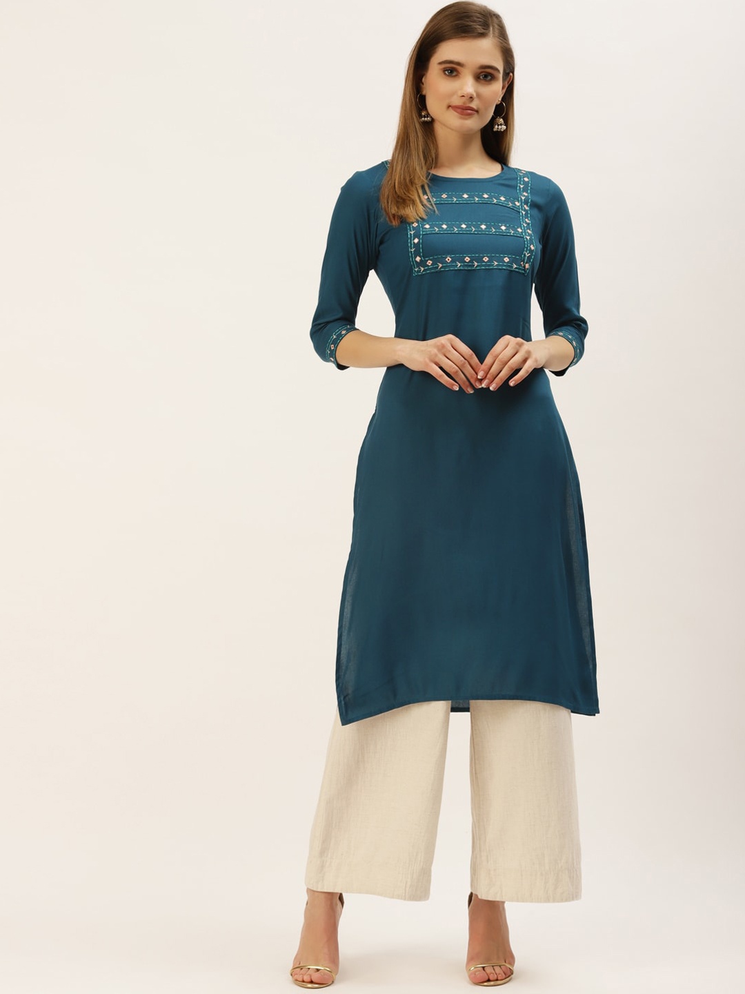 

Maaesa Yoke Design Thread Work Kurta, Blue