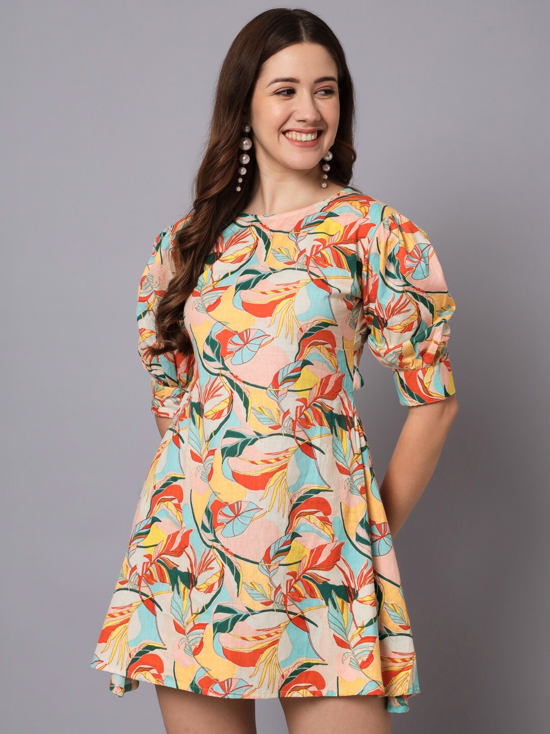 

The Dry State Tropical Printed A-Line Mini Dress, Yellow