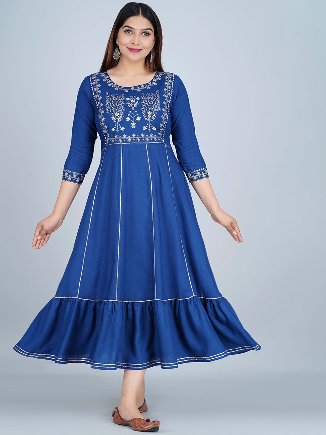 

KALINI Ethnic Motifs Yoke Design Gotta Patti Tiering Anarkali Kurta, Blue