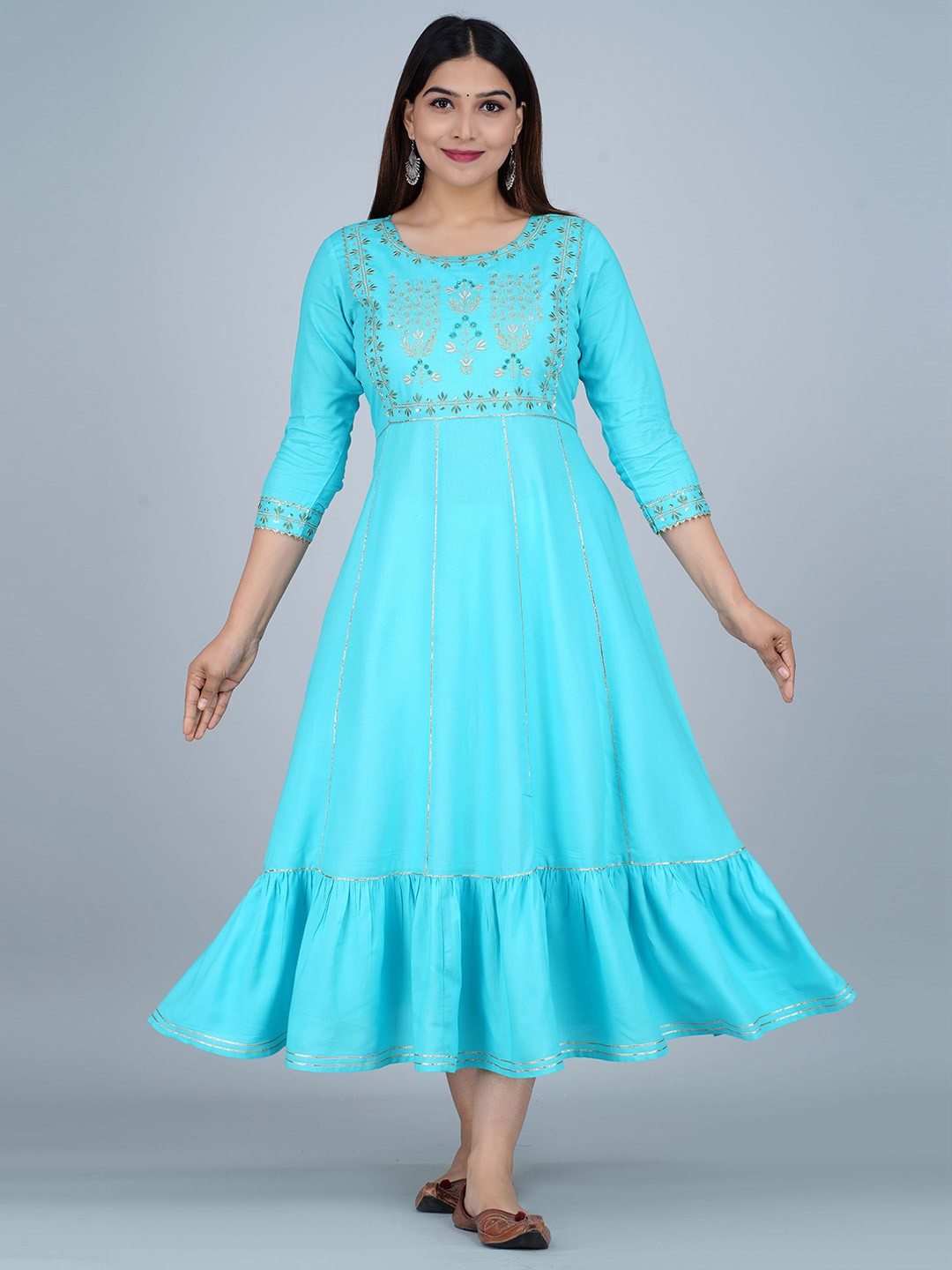 

KALINI Ethnic Motifs Yoke Design Gotta Patti Anarkali Kurta, Turquoise blue