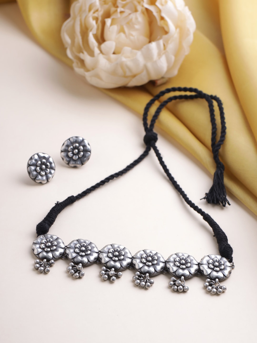 

VIRAASI Women Oxidised Choker Necklace Jewellery Set, Silver