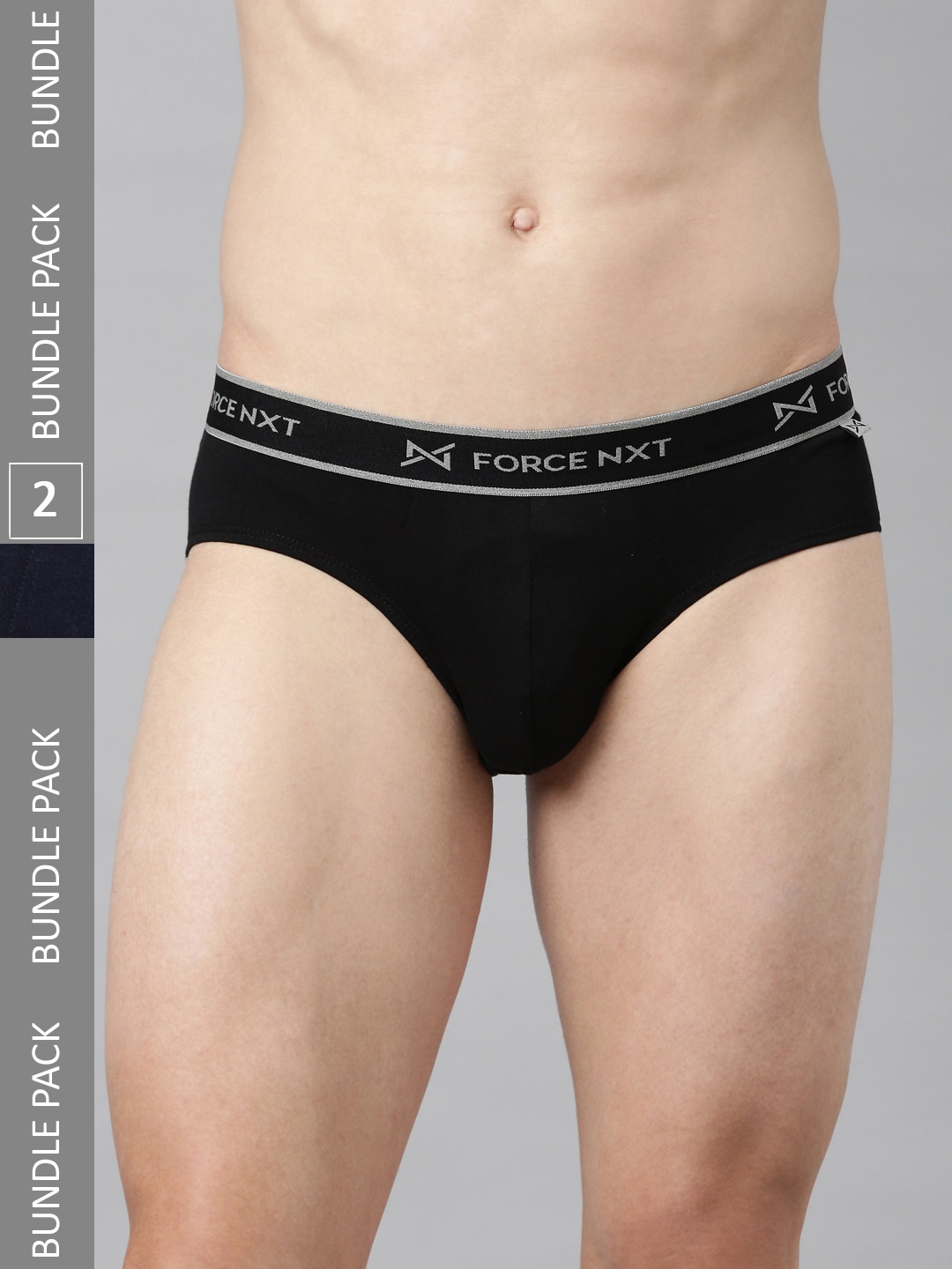 

Force NXT Men Pack Of 2 Mid-Rise Cotton Basic Briefs, Black
