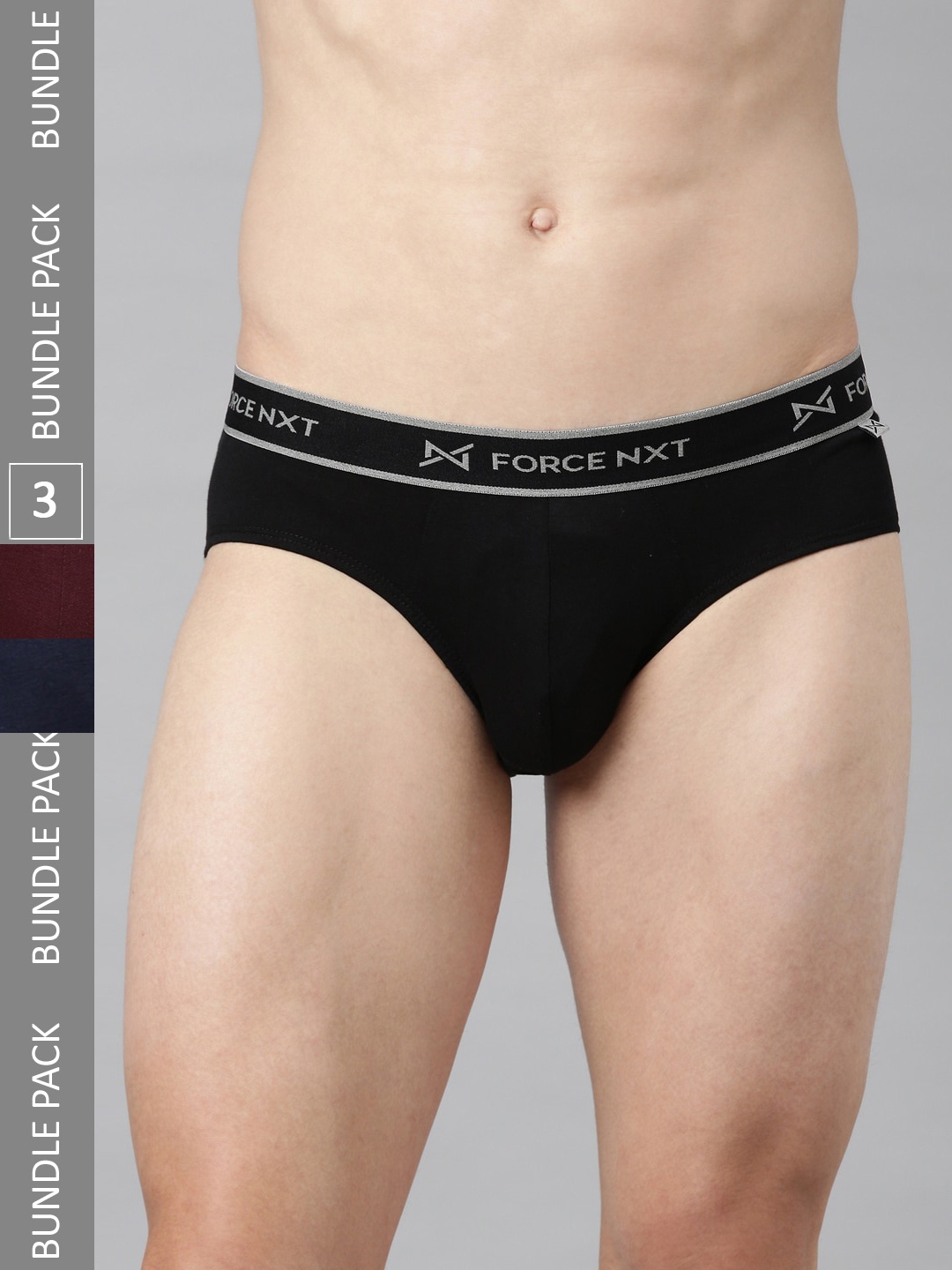

Force NXT Men Pack of 3 Assorted Mid-Rise Cotton Basic Briefs