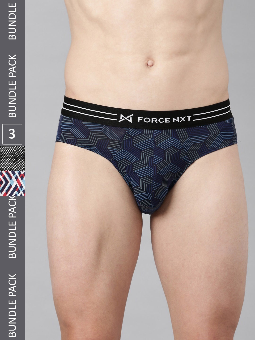 

Force NXT Men Pack Of 3 Printed Cotton Basic Briefs, Navy blue