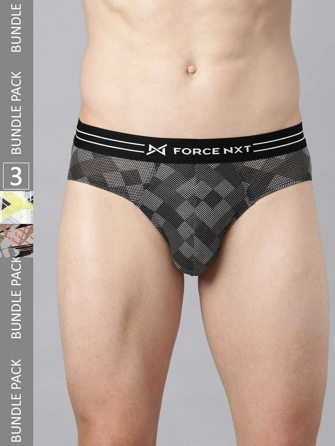

Force NXT Men Pack Of 3 Printed Cotton Basic Briefs, Grey