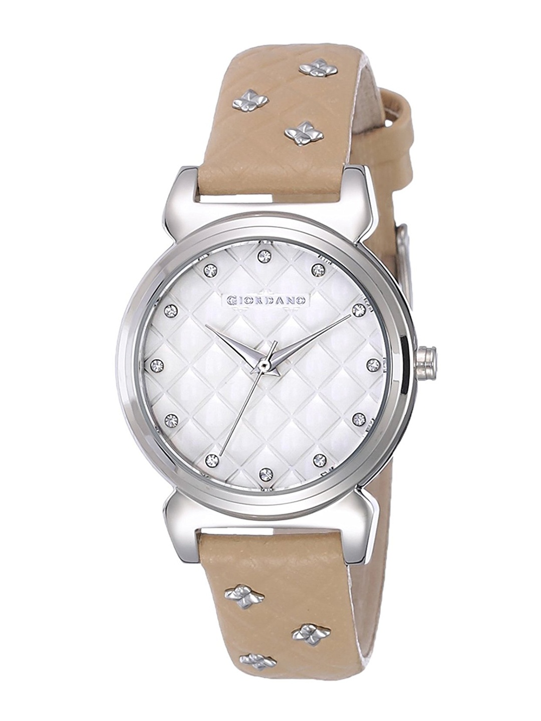 

GIORDANO Women Embellished Leather Straps Analogue Watch 2794-01, Beige