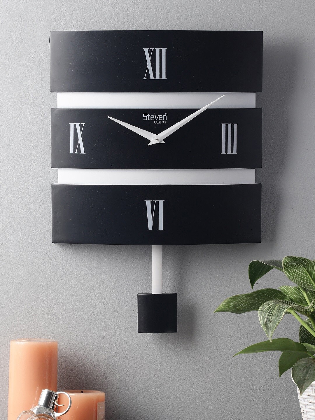 

EXIM DECOR Black & White Pendulum Wall Clock