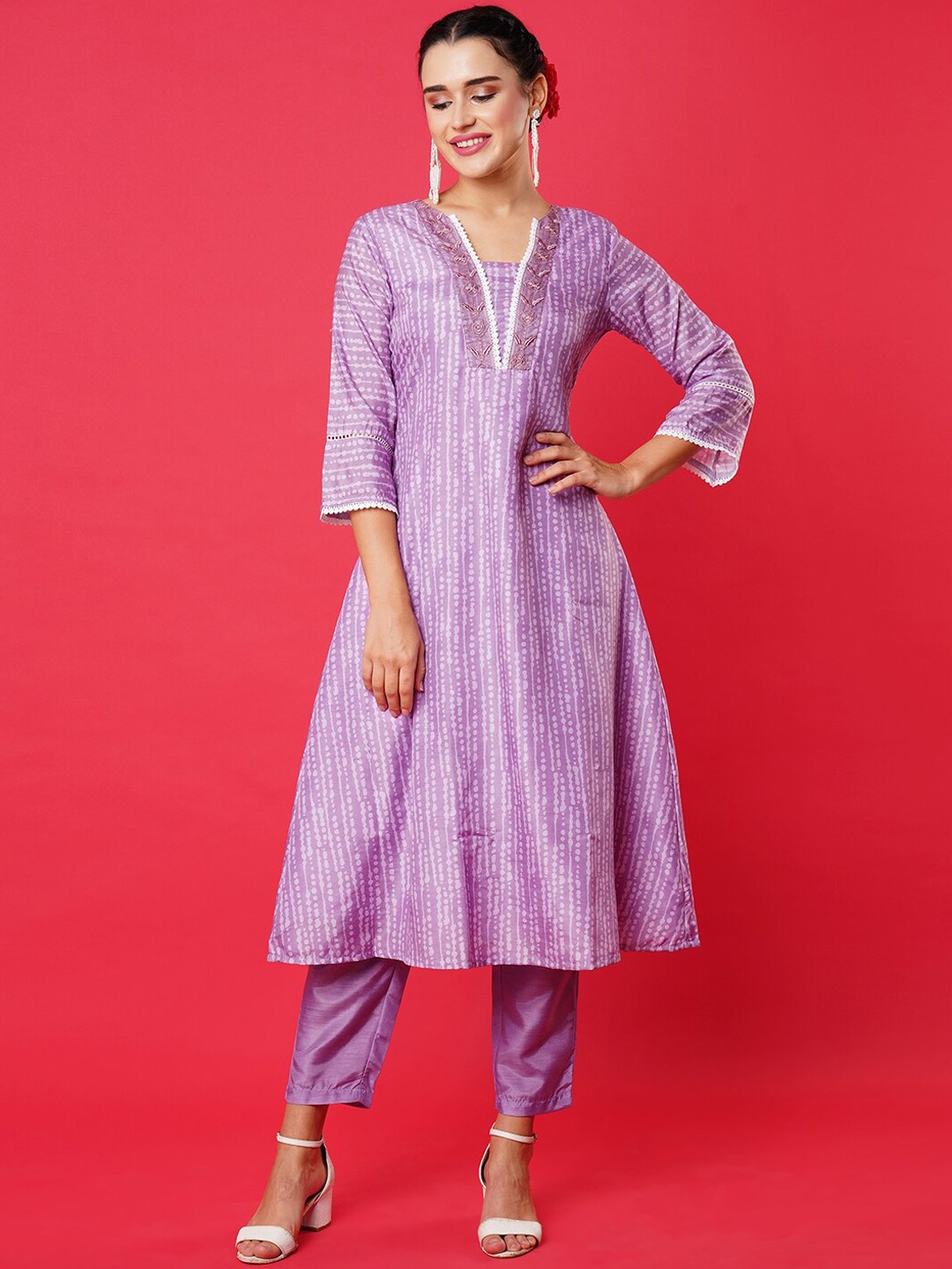 

HEEPOSH Printed Kurta with Trousers & Dupatta, Purple