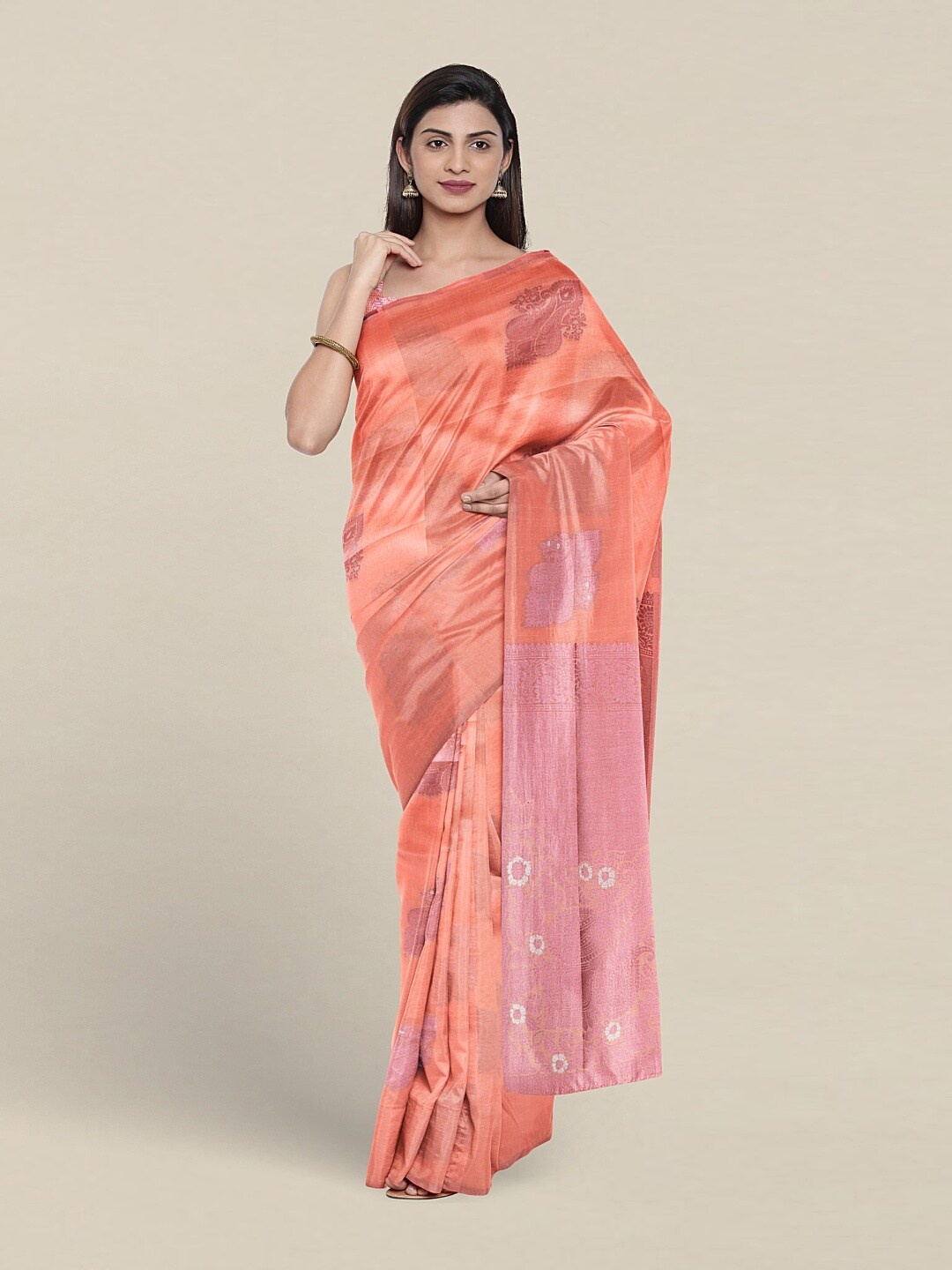 

Pothys Ethnic Motifs Woven Design Zari Art Silk Saree, Peach