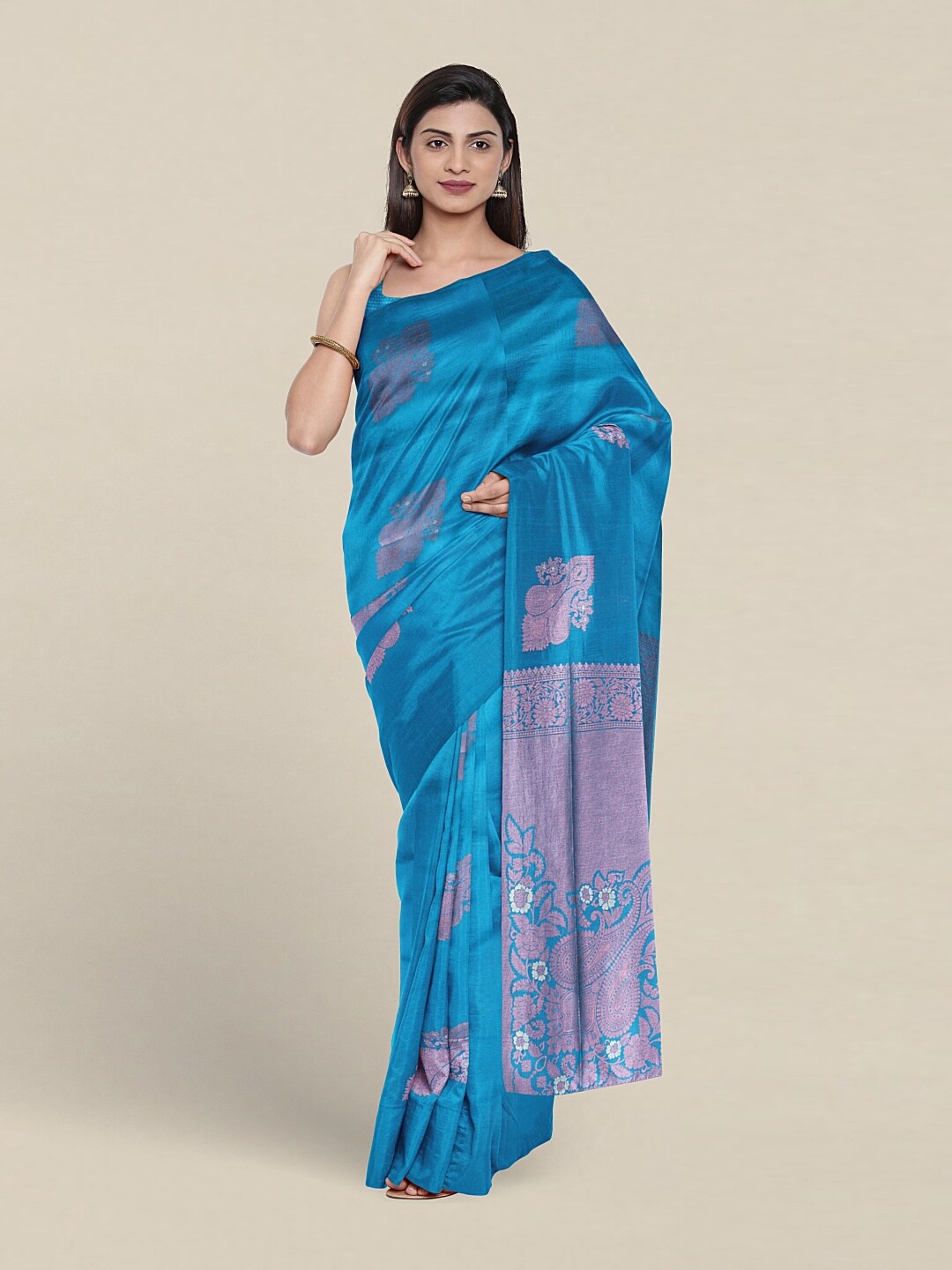 

Pothys Ethnic Motifs Woven Design Zari Art Silk Saree, Blue