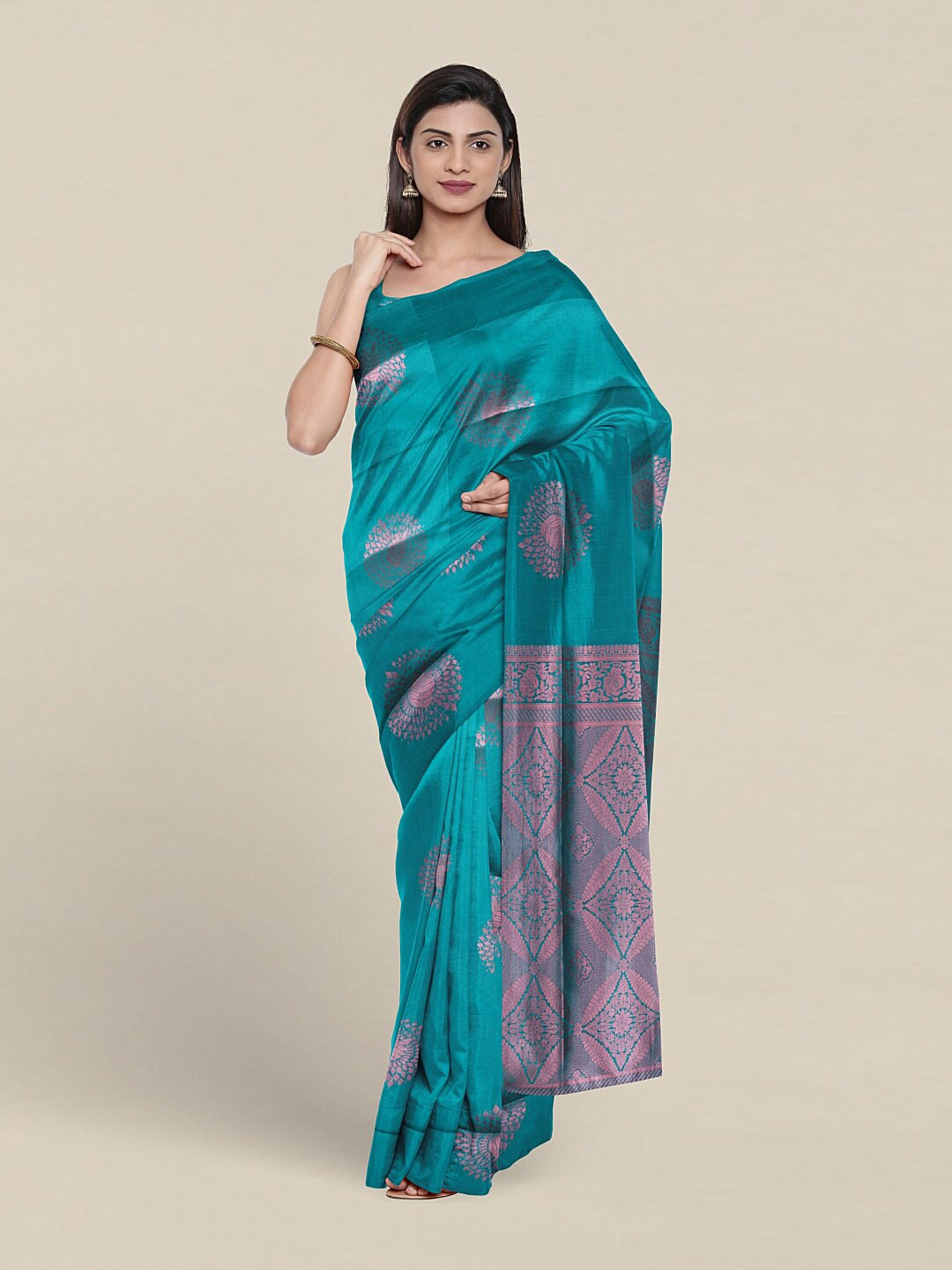 

Pothys Floral Woven Design Zari Art Silk Saree, Green