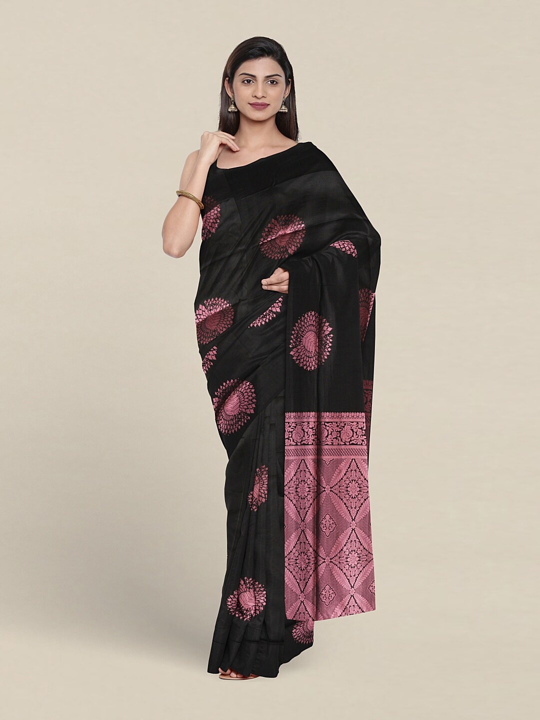 

Pothys Floral Woven Design Zari Art Silk Saree, Black
