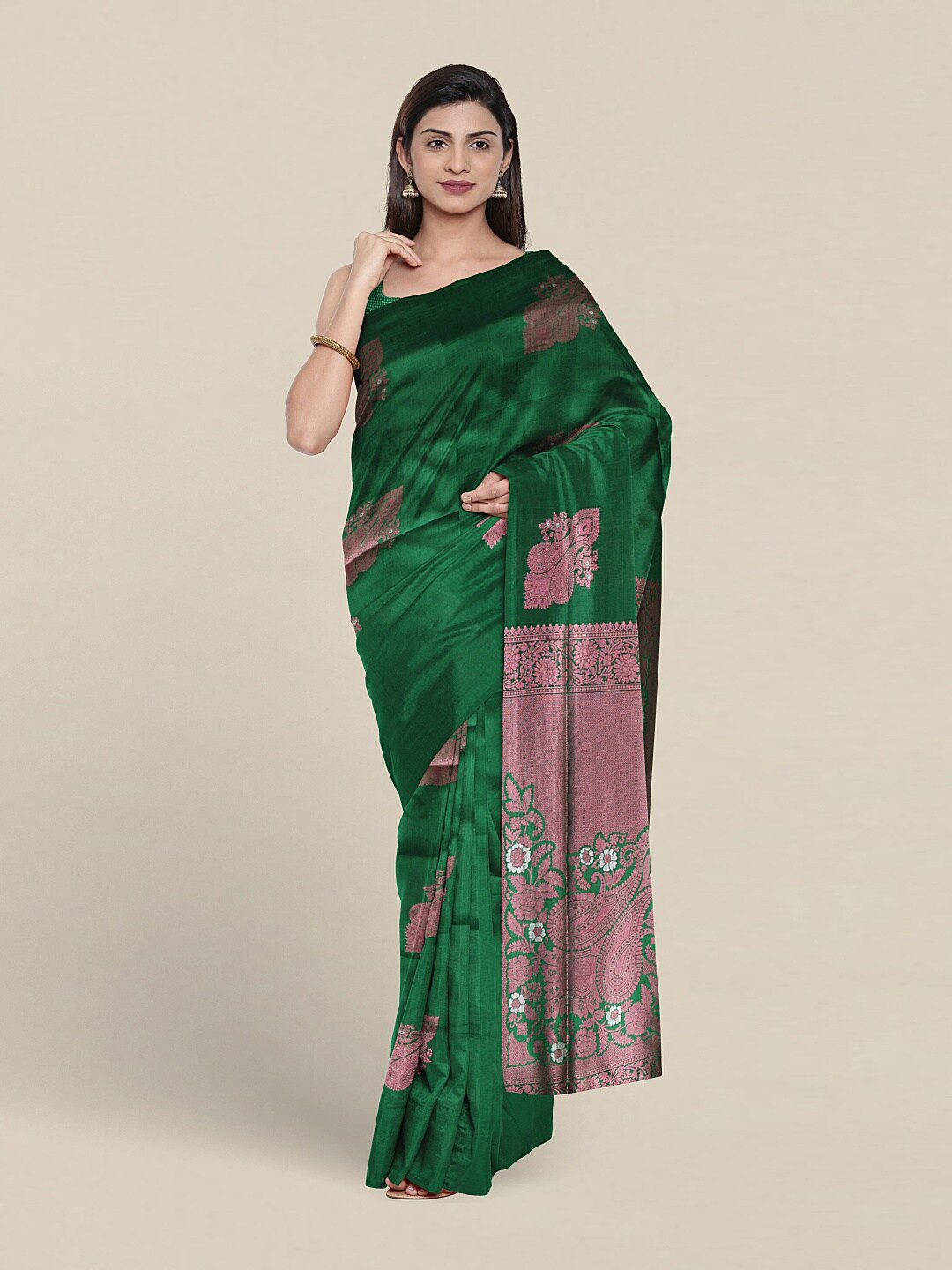 

Pothys Ethnic Motifs Woven Design Zari Art Silk Saree, Green