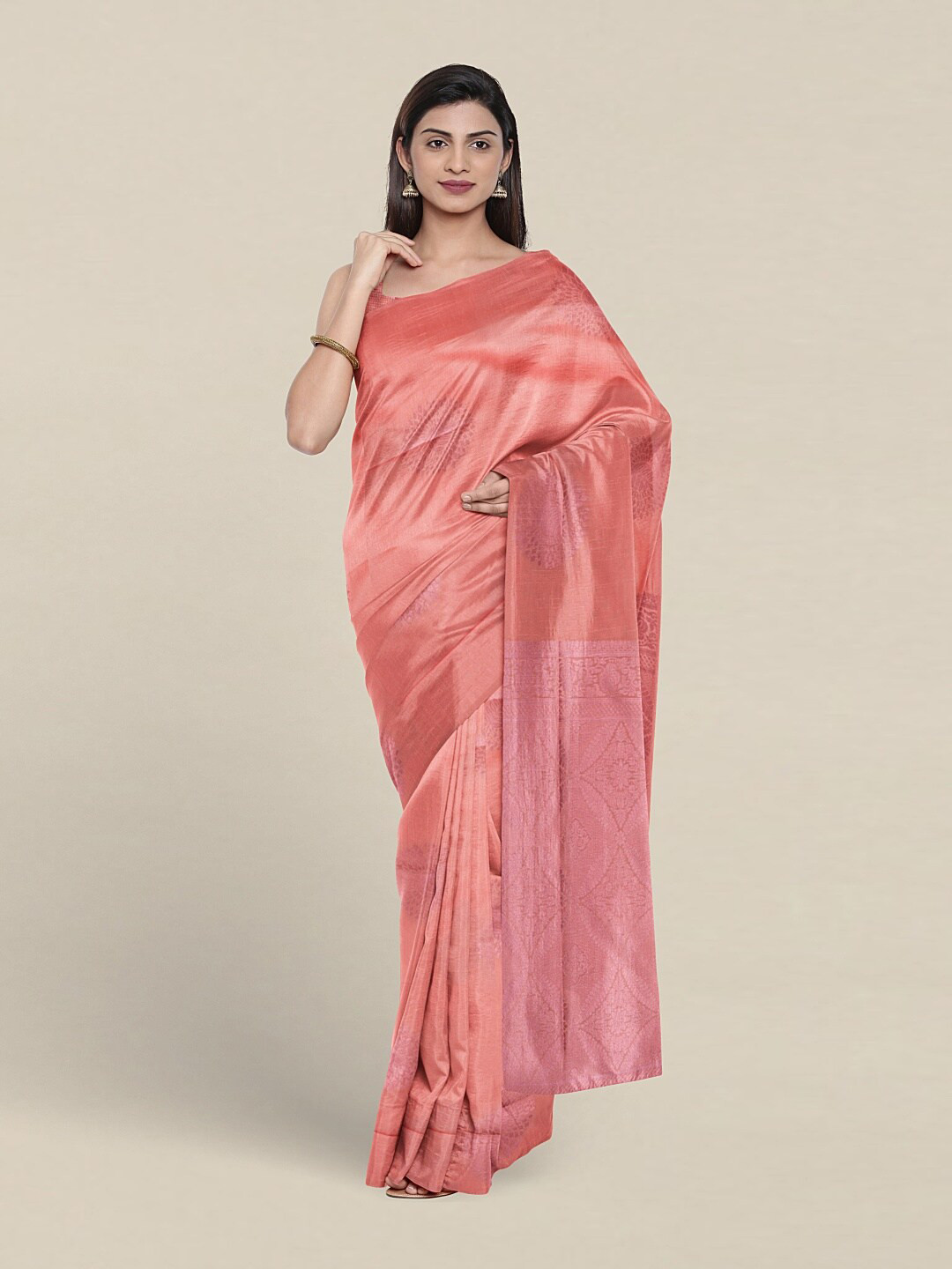 

Pothys Ethnic Motifs Woven Design Zari Art Silk Saree, Peach