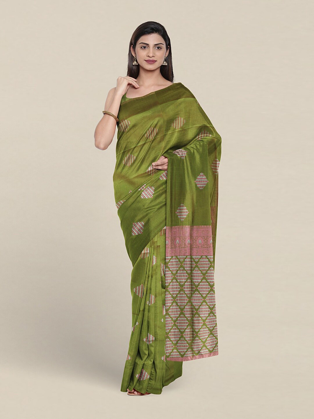 

Pothys Geometric Woven Design Zari Art Silk Saree, Green
