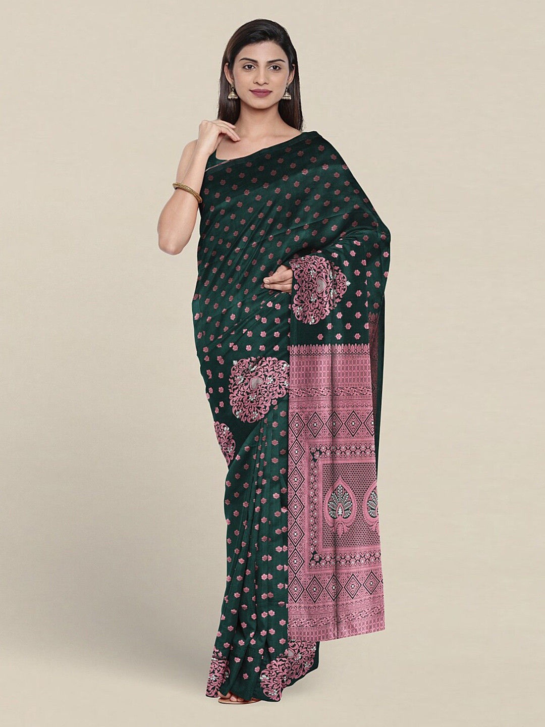 

Pothys Floral Woven Design Zari Saree, Green