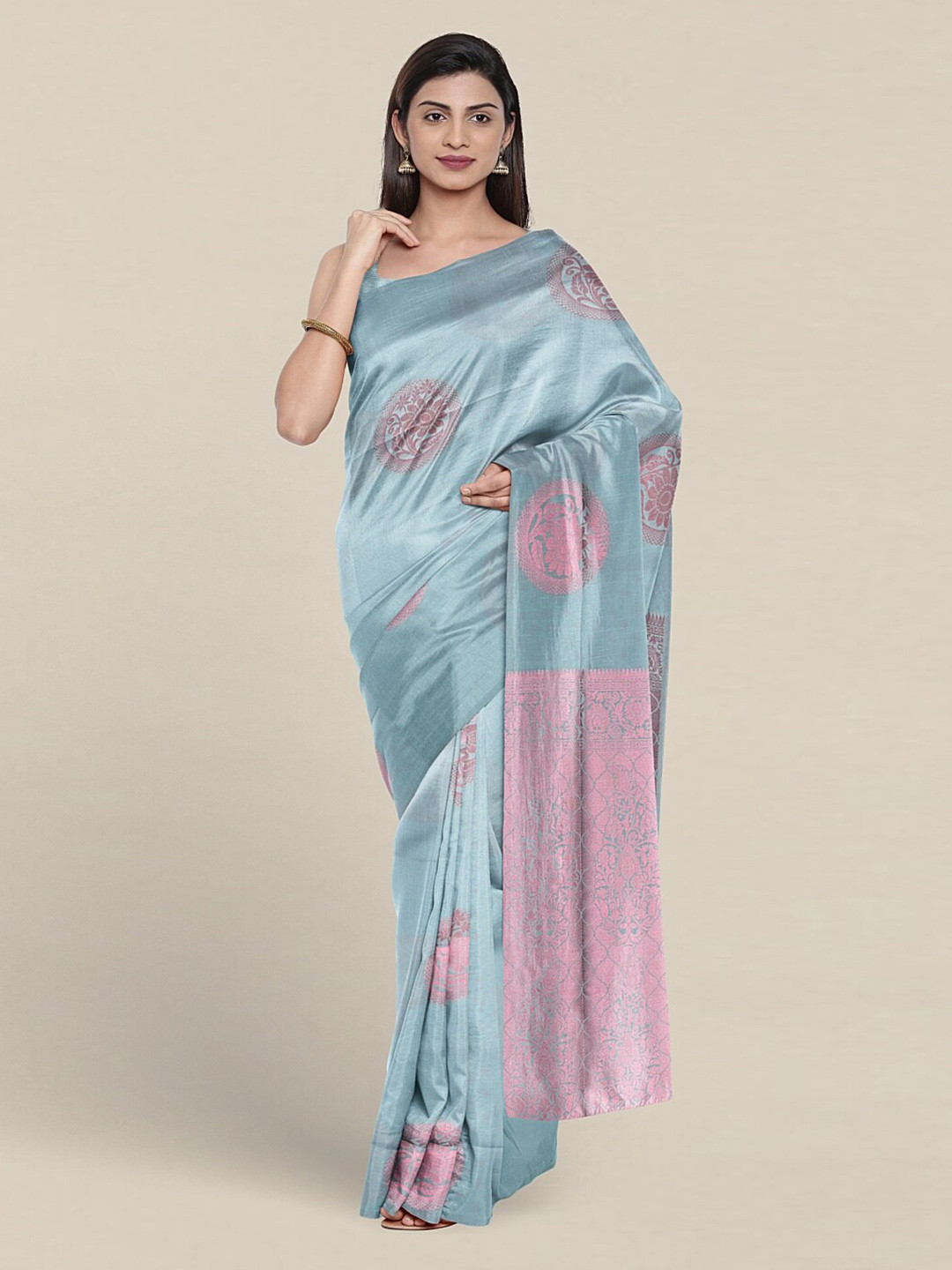 

Pothys Floral Woven Design Zari Art Silk Saree, Blue