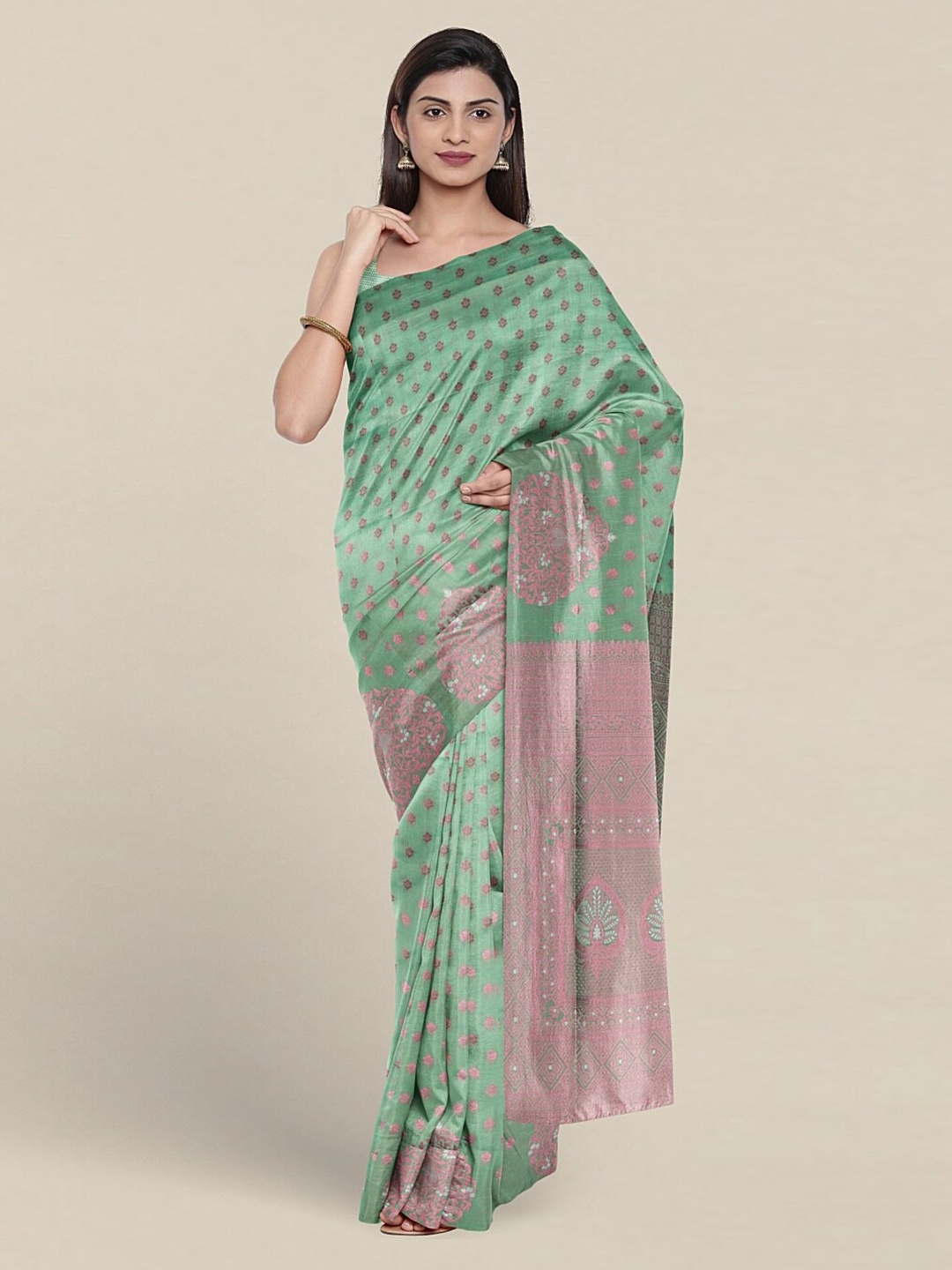 

Pothys Ethnic Motifs Woven Design Zari Art Silk Saree, Green