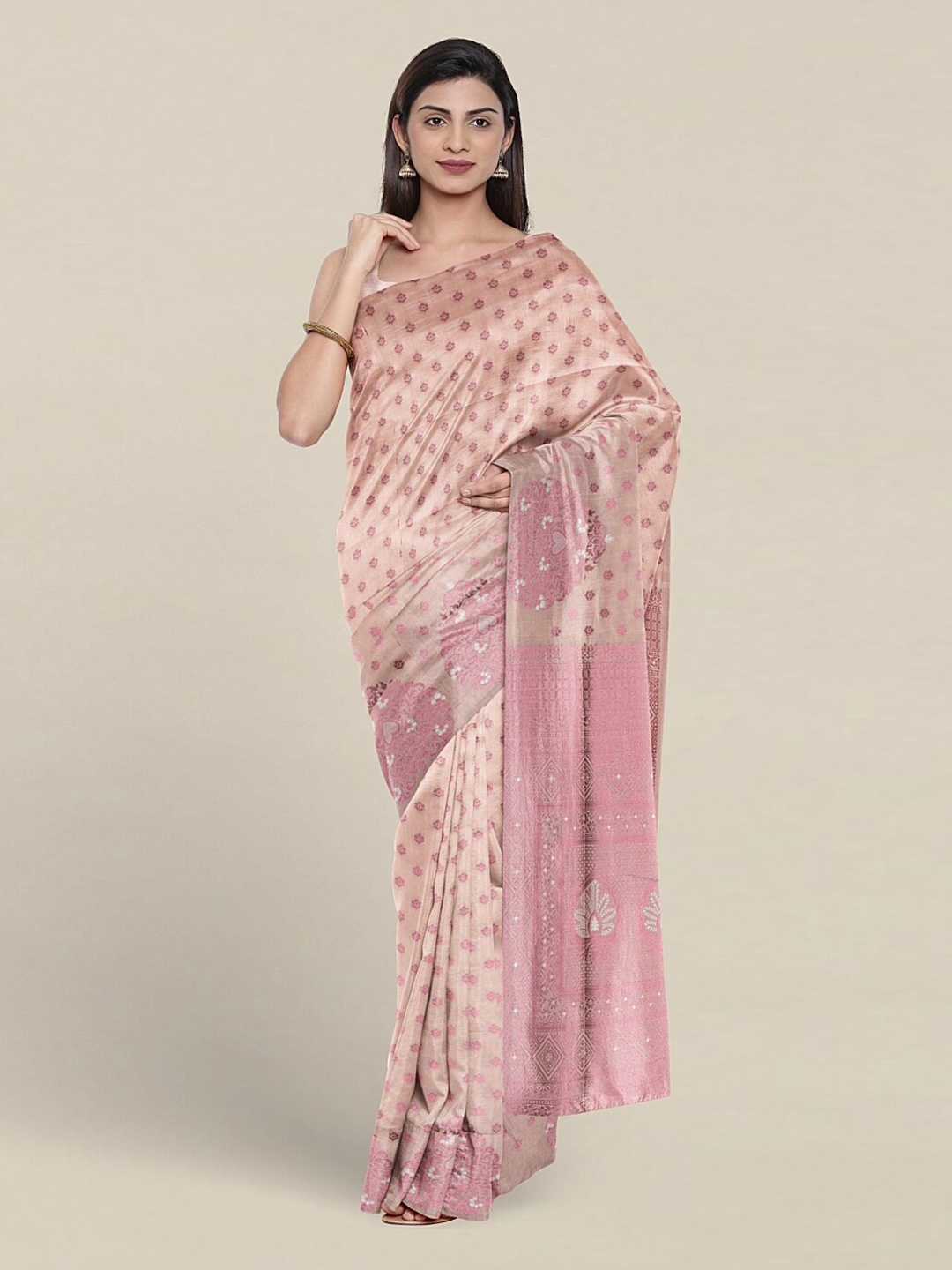 

Pothys Ethnic Motifs Woven Design Zari Art Silk Saree, Cream