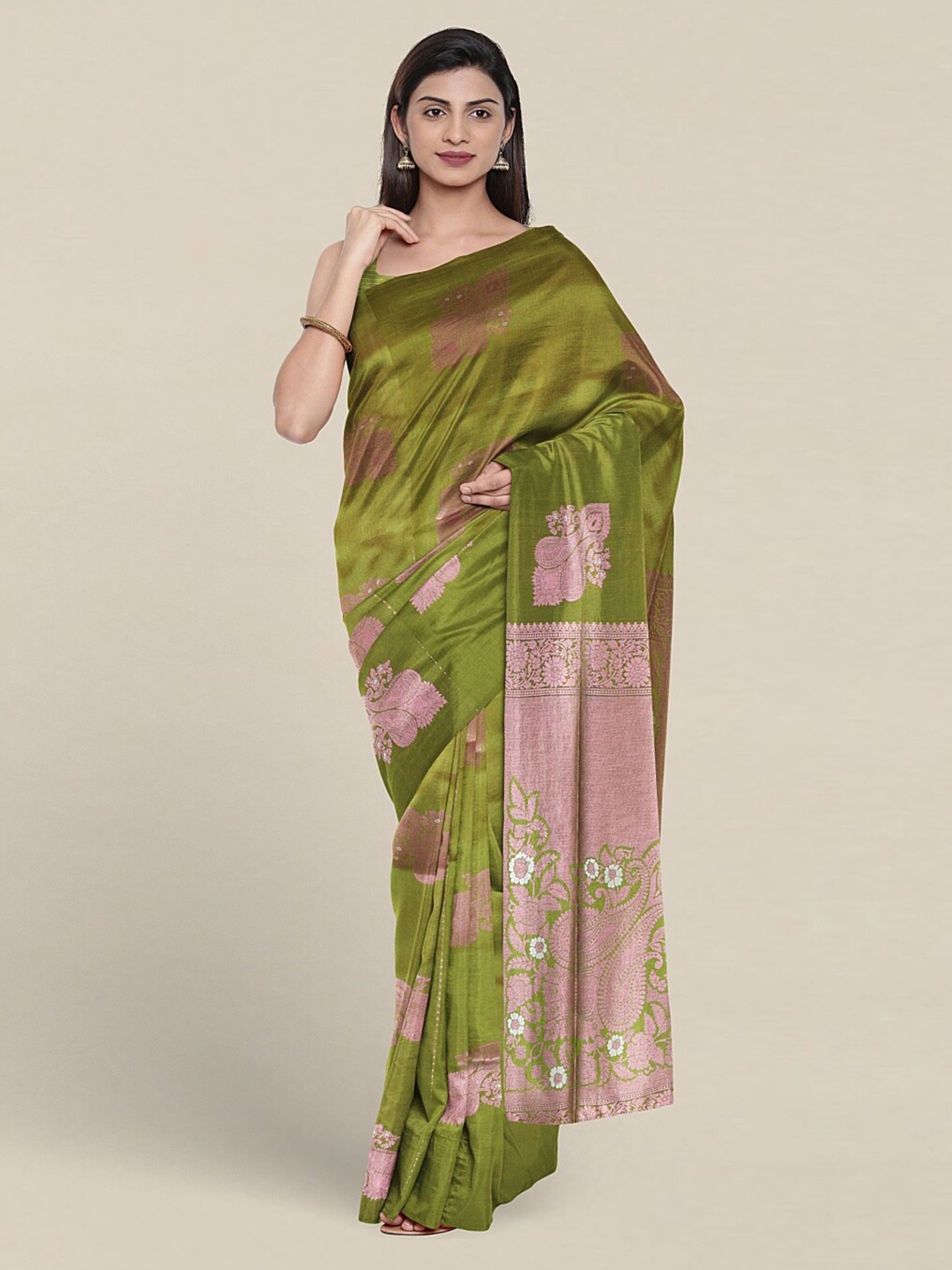 

Pothys Ethnic Motifs Woven Design Zari Art Silk Saree, Green