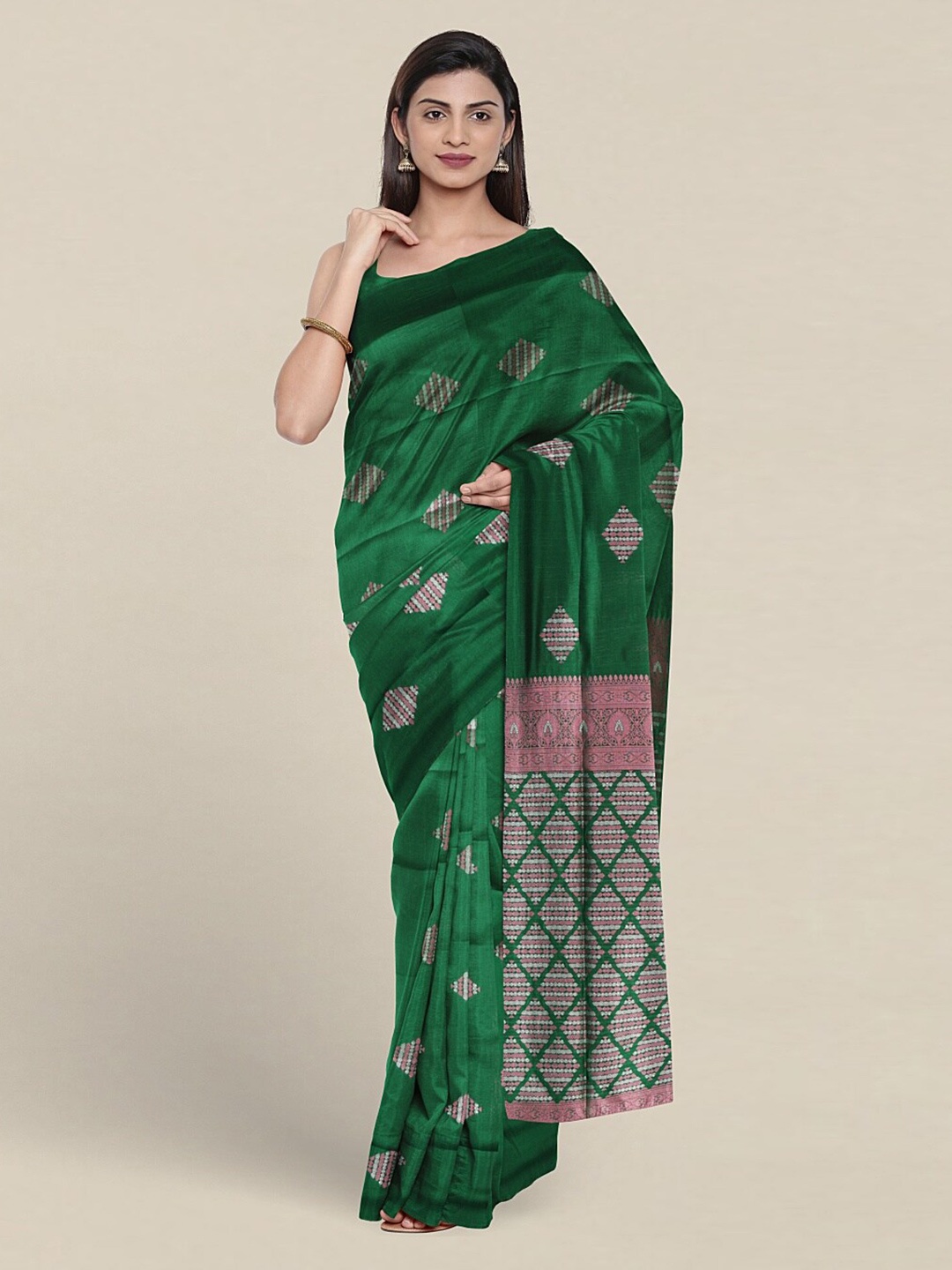 

Pothys Ethnic Motifs Woven Design Zari Art Silk Saree, Green