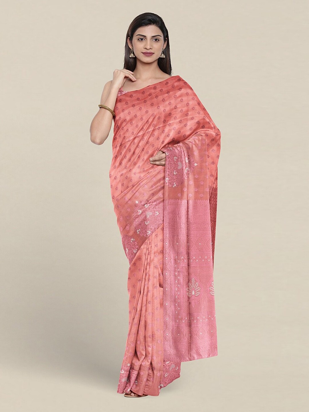 

Pothys Floral Woven Design Zari Saree, Peach