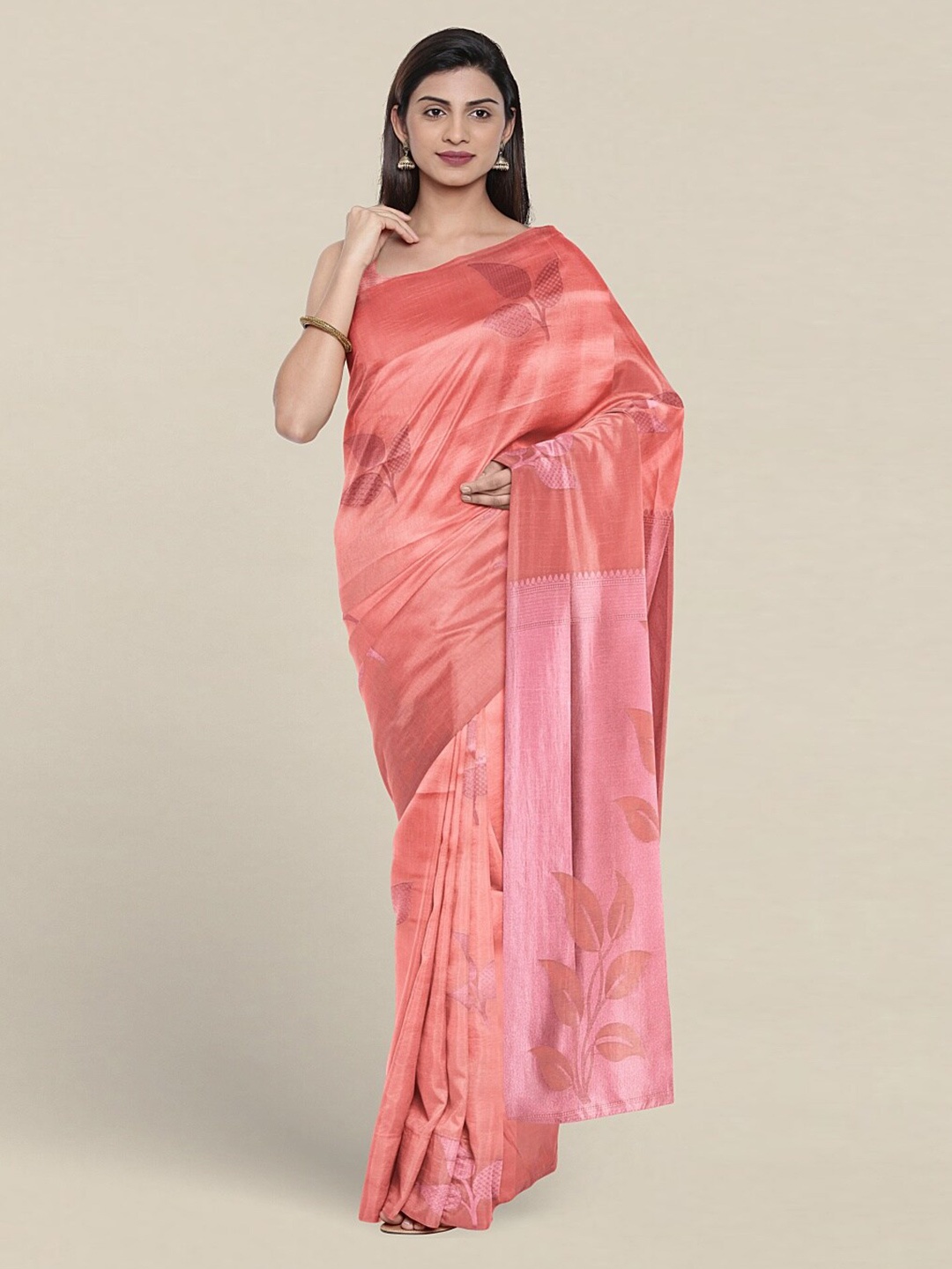 

Pothys Floral Woven Design Saree, Peach
