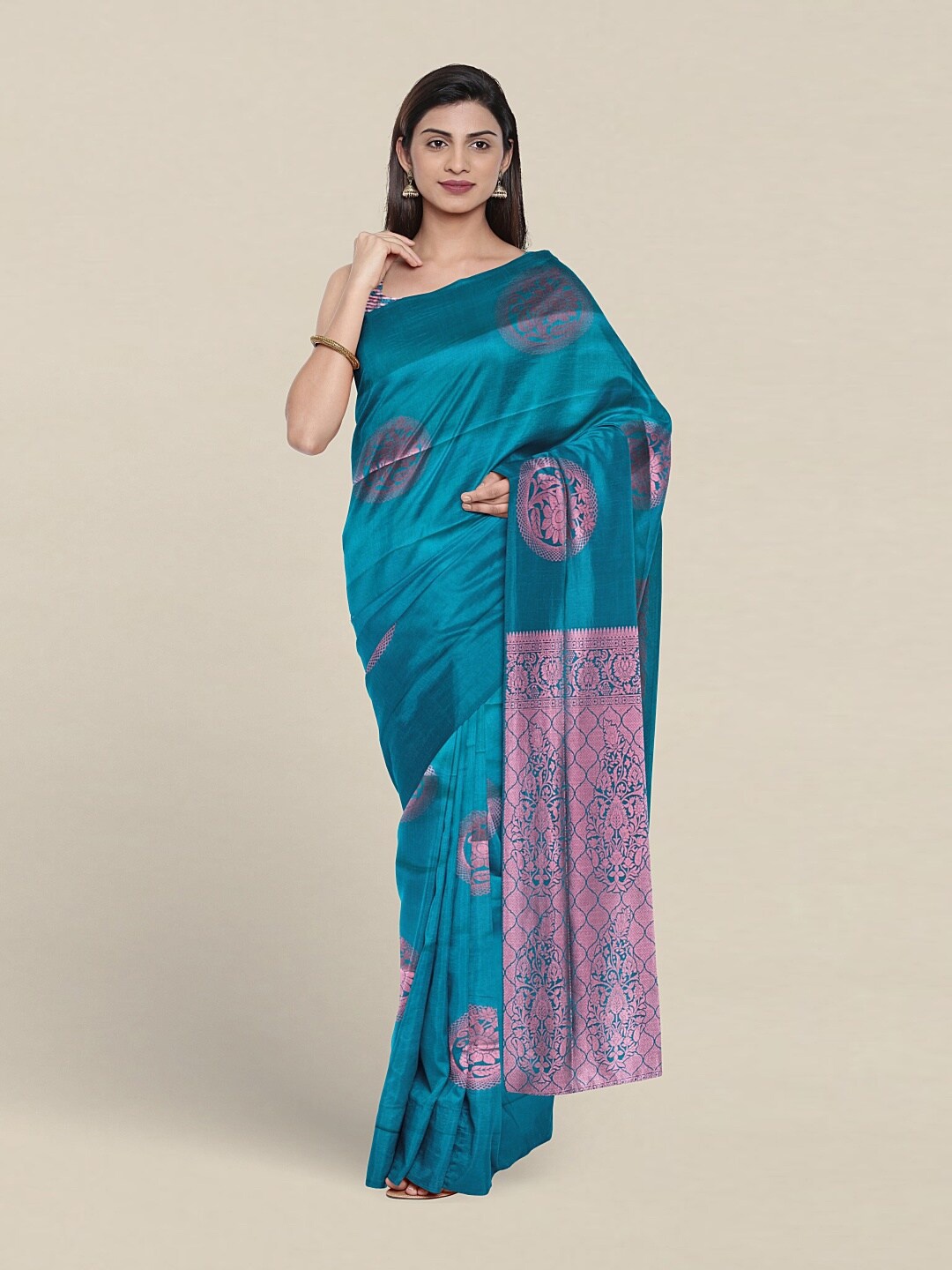 

Pothys Ethnic Motifs Woven Design Zari Art Silk Saree, Blue