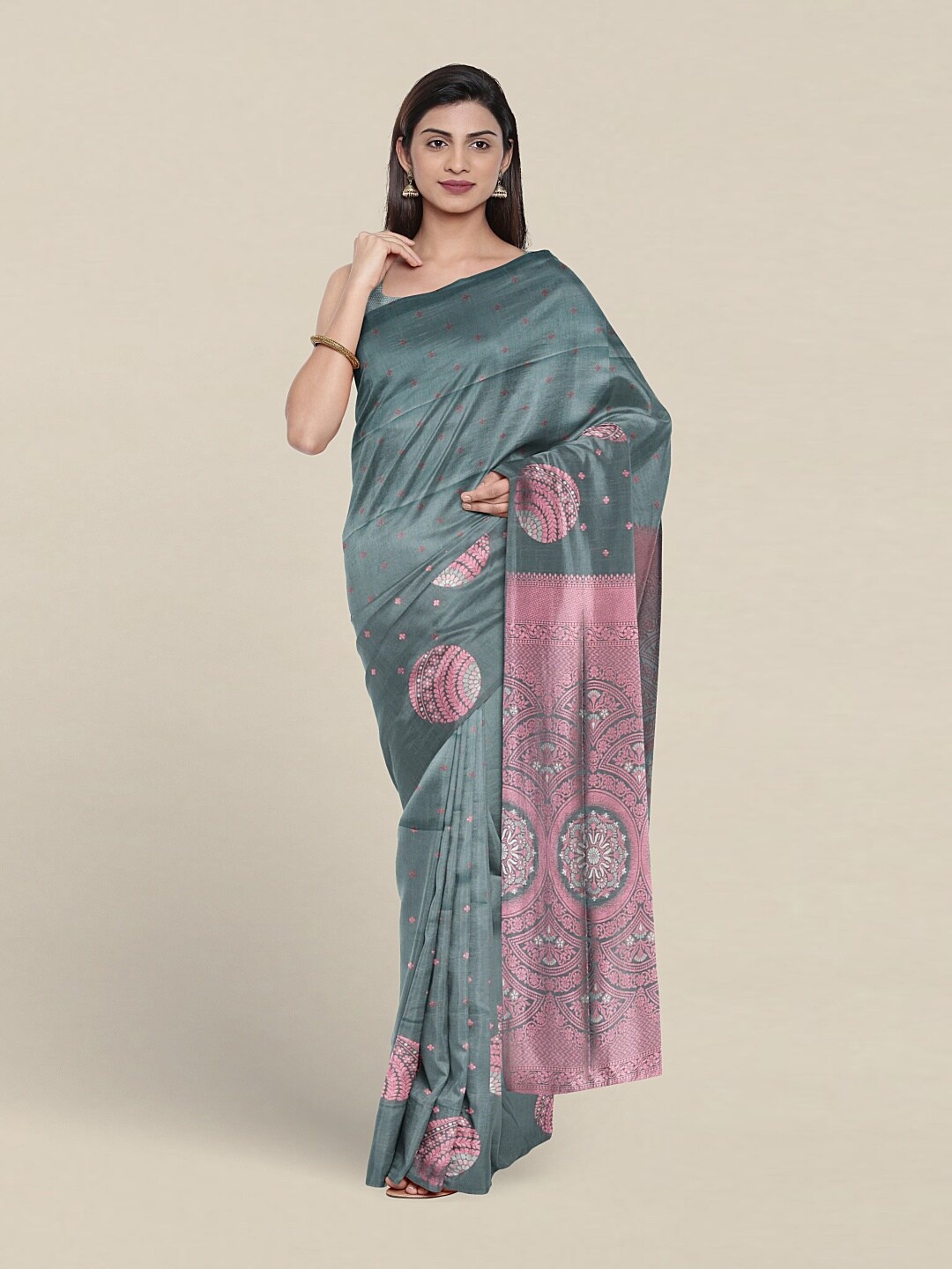 

Pothys Ethnic Motifs Woven Design Zari Art Silk Saree, Grey