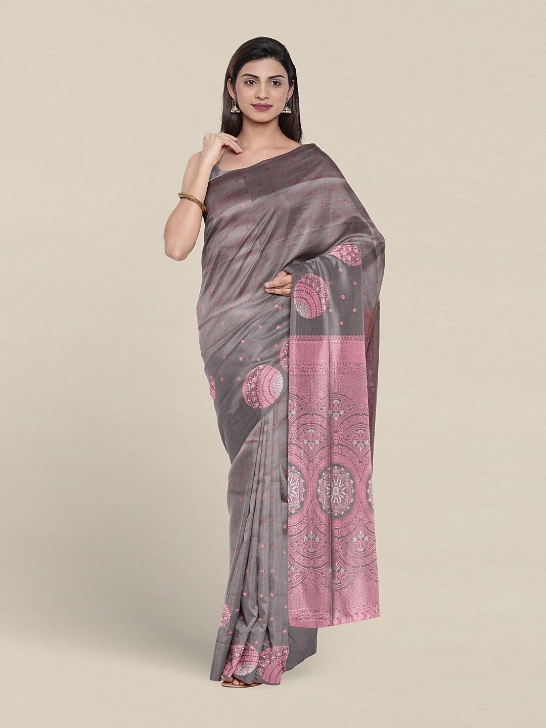 

Pothys Ethnic Motifs Woven Design Zari Art Silk Saree, Grey