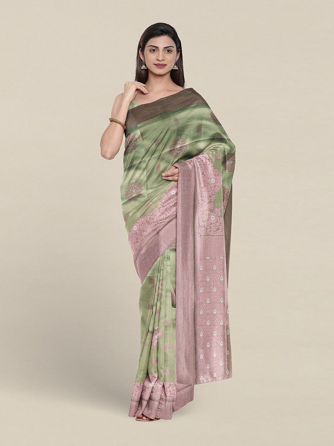 

Pothys Ethnic Motifs Woven Design Zari Art Silk Saree, Green