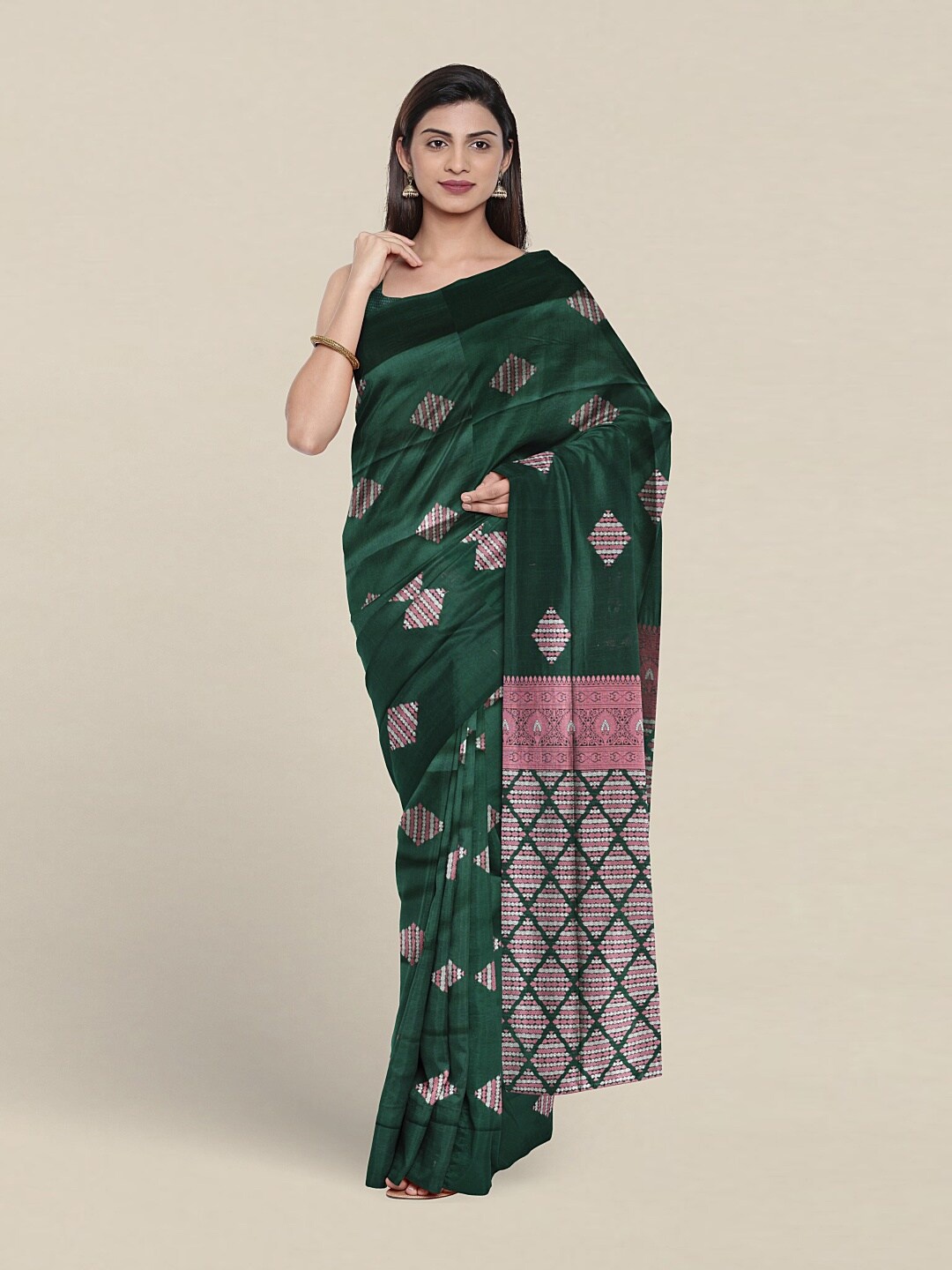 

Pothys Geometric Woven Design Zari Art Silk Saree, Green