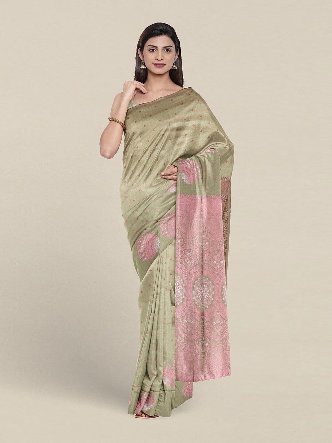 

Pothys Ethnic Motifs Woven Design Zari Art Silk Saree, Green