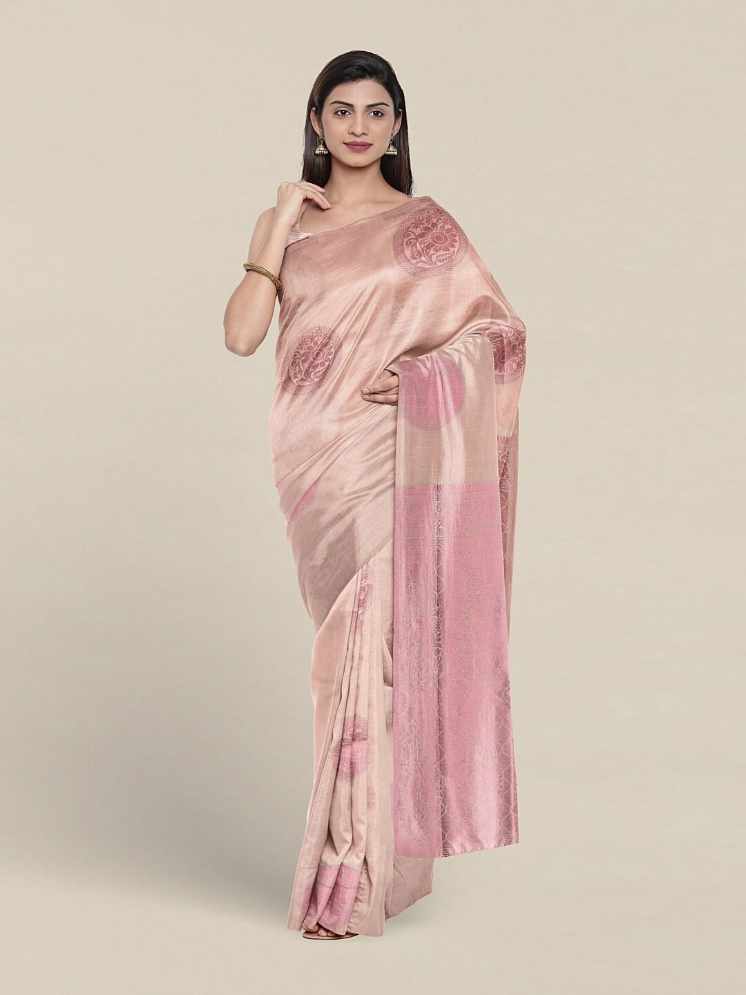 

Pothys Floral Woven Design Zari Art Silk Saree, Cream