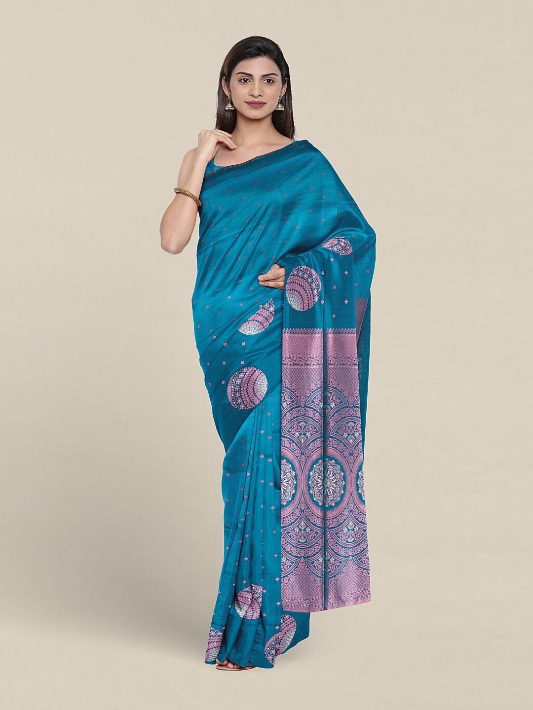 

Pothys Floral Woven Design Zari Art Silk Saree, Blue