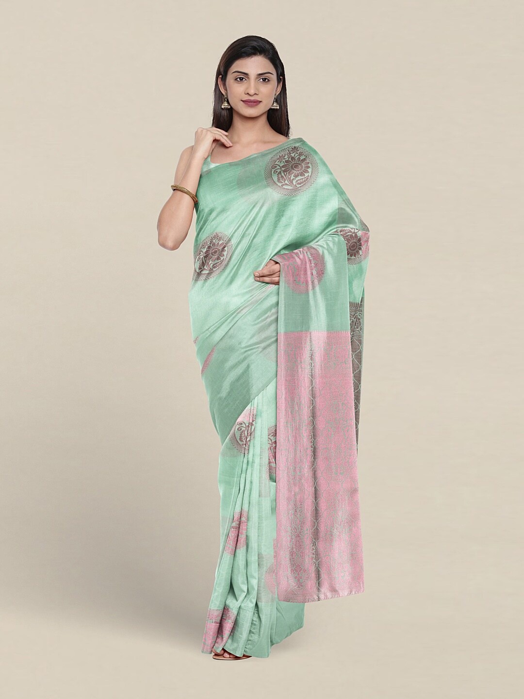 

Pothys Floral Woven Design Zari Art Silk Saree, Green