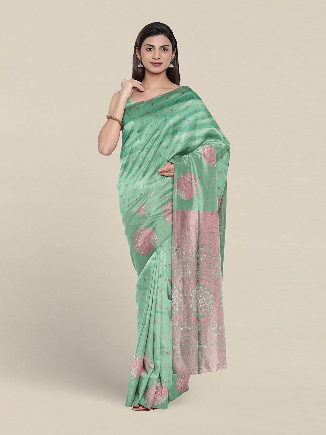 

Pothys Floral Woven Design Zari Art Silk Saree, Green