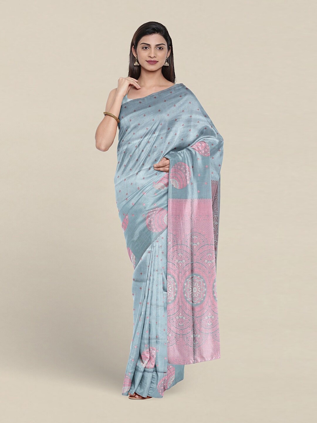 

Pothys Floral Woven Design Zari Art Silk Saree, Blue