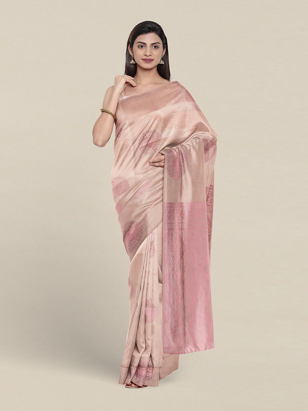 

Pothys Floral Woven Design Zari Art Silk Saree, Cream