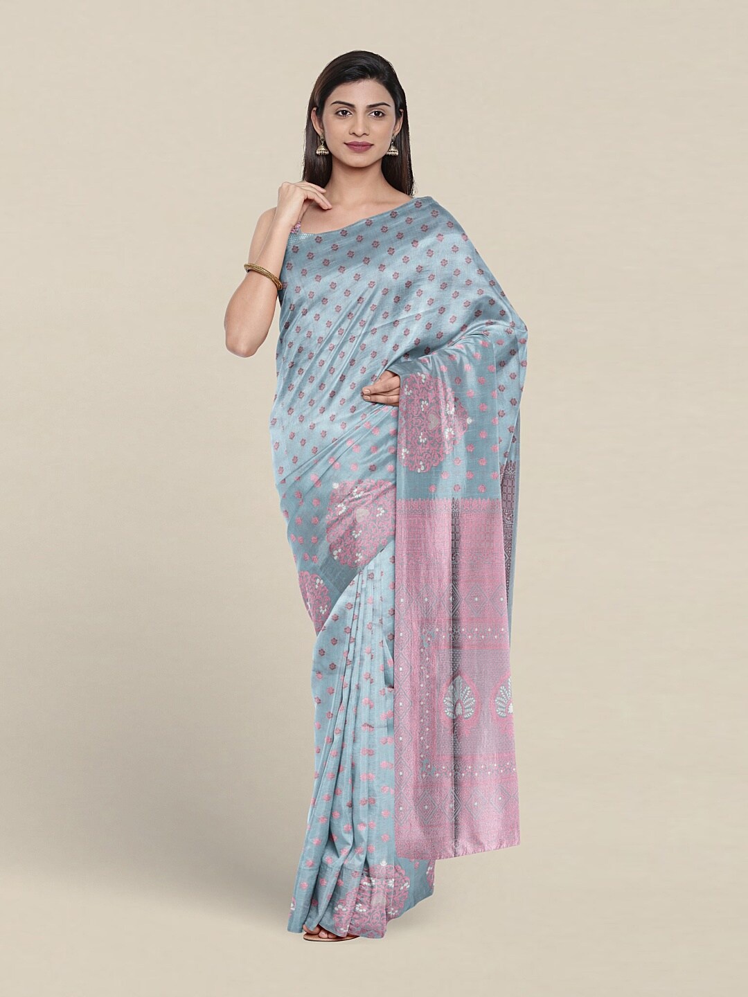 

Pothys Floral Woven Design Zari Art Silk Saree, Blue