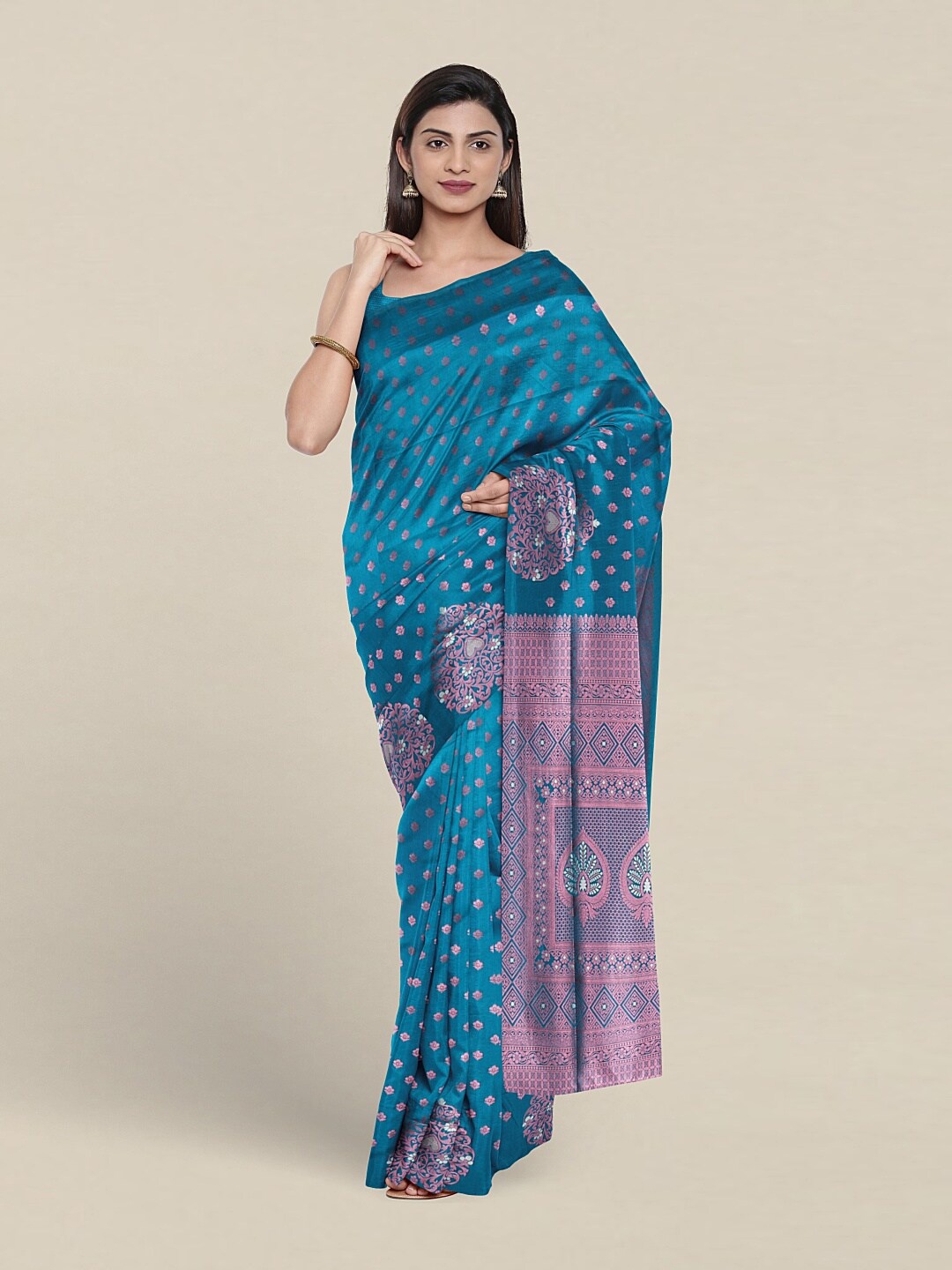 

Pothys Floral Woven Design Zari Art Silk Saree, Blue