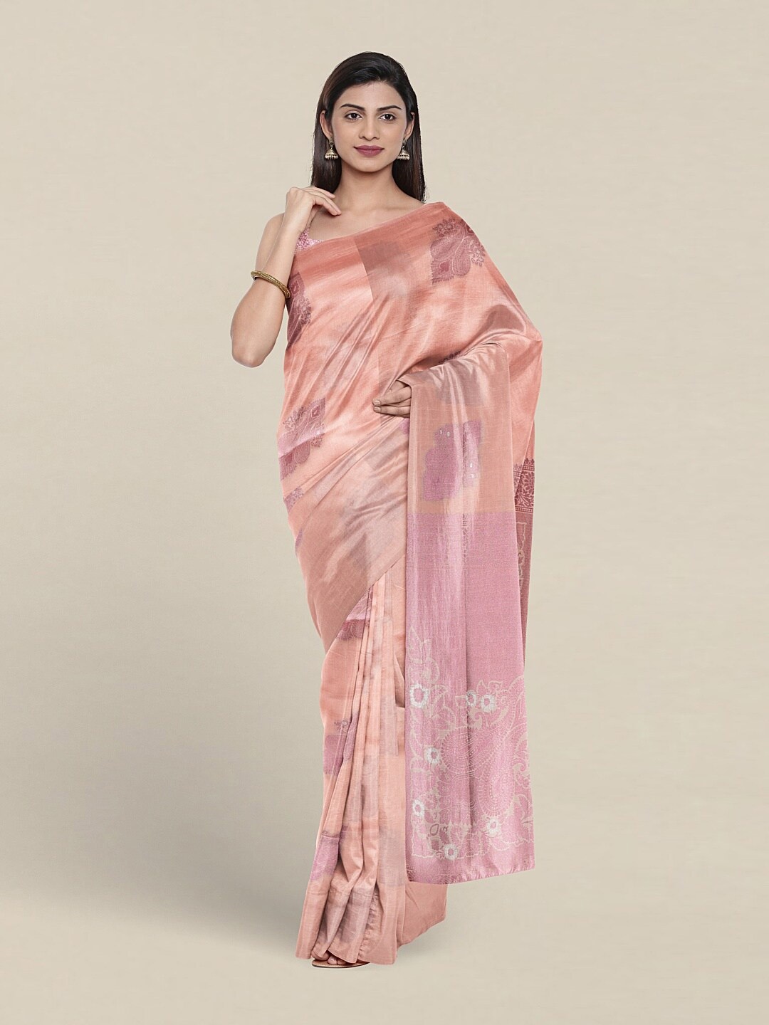 

Pothys Ethnic Motifs Woven Design Zari Art Silk Saree, Peach