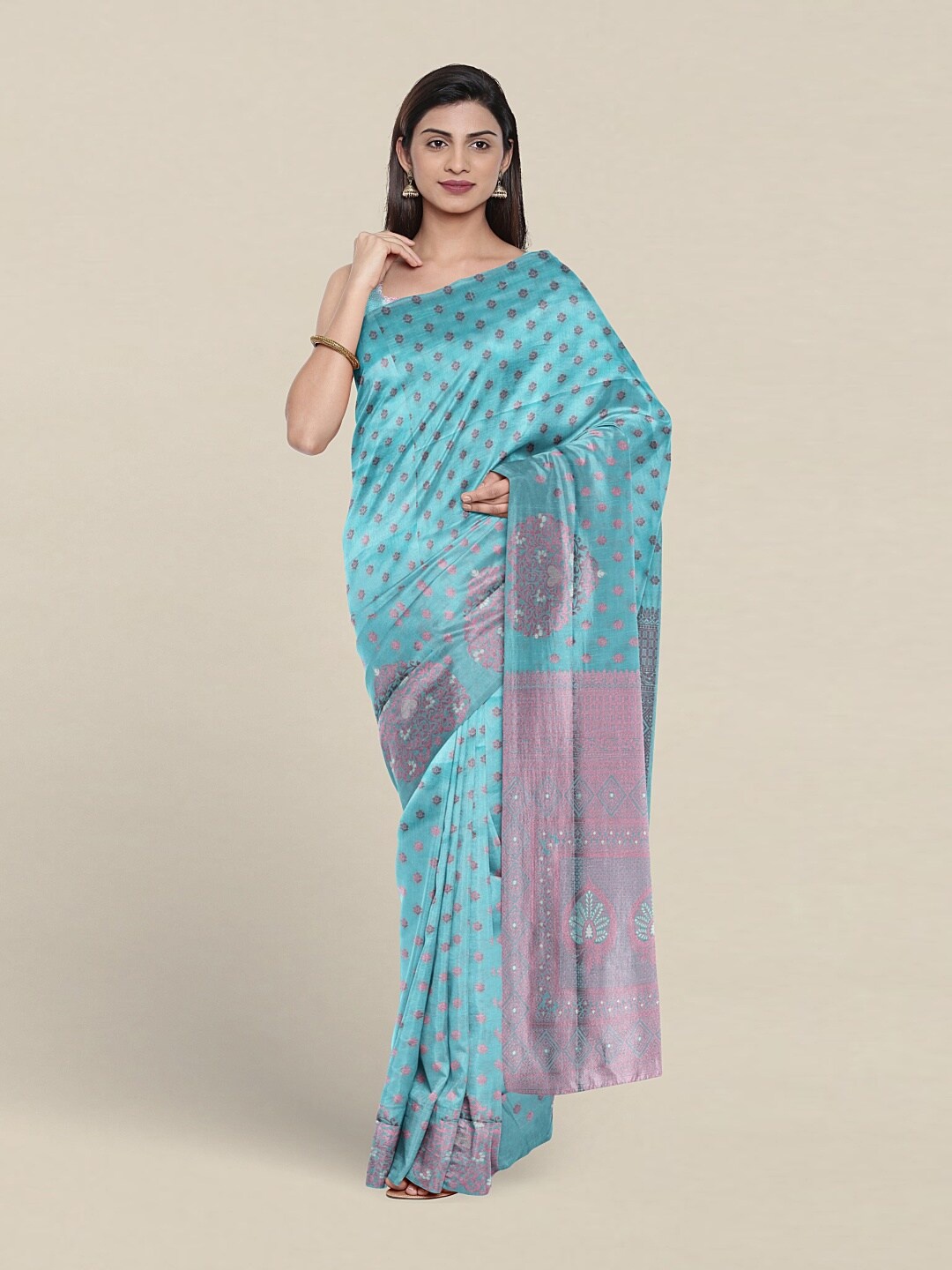 

Pothys Floral Woven Design Zari Art Silk Saree, Blue