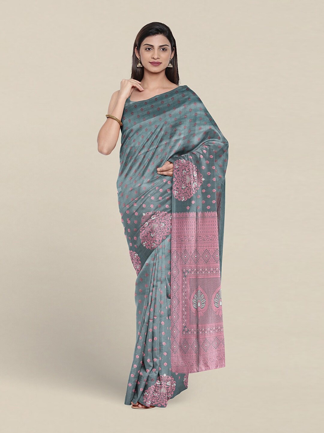 

Pothys Ethnic Motifs Woven Design Zari Art Silk Saree, Grey